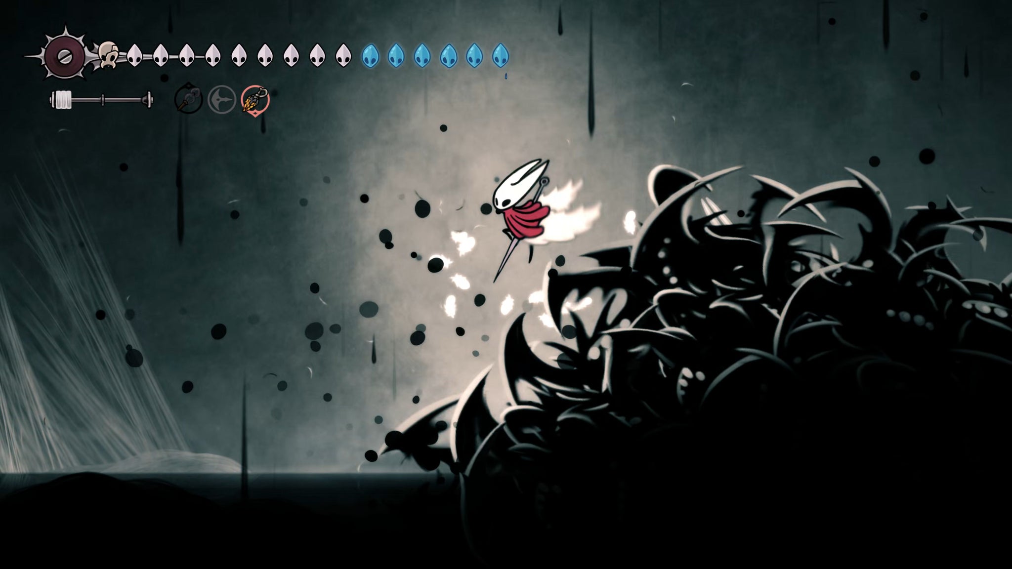 A screenshot of Hollow Knight: Silksong showing the path through The Abyss to reach the True Ending at the end of Act 3. - 12