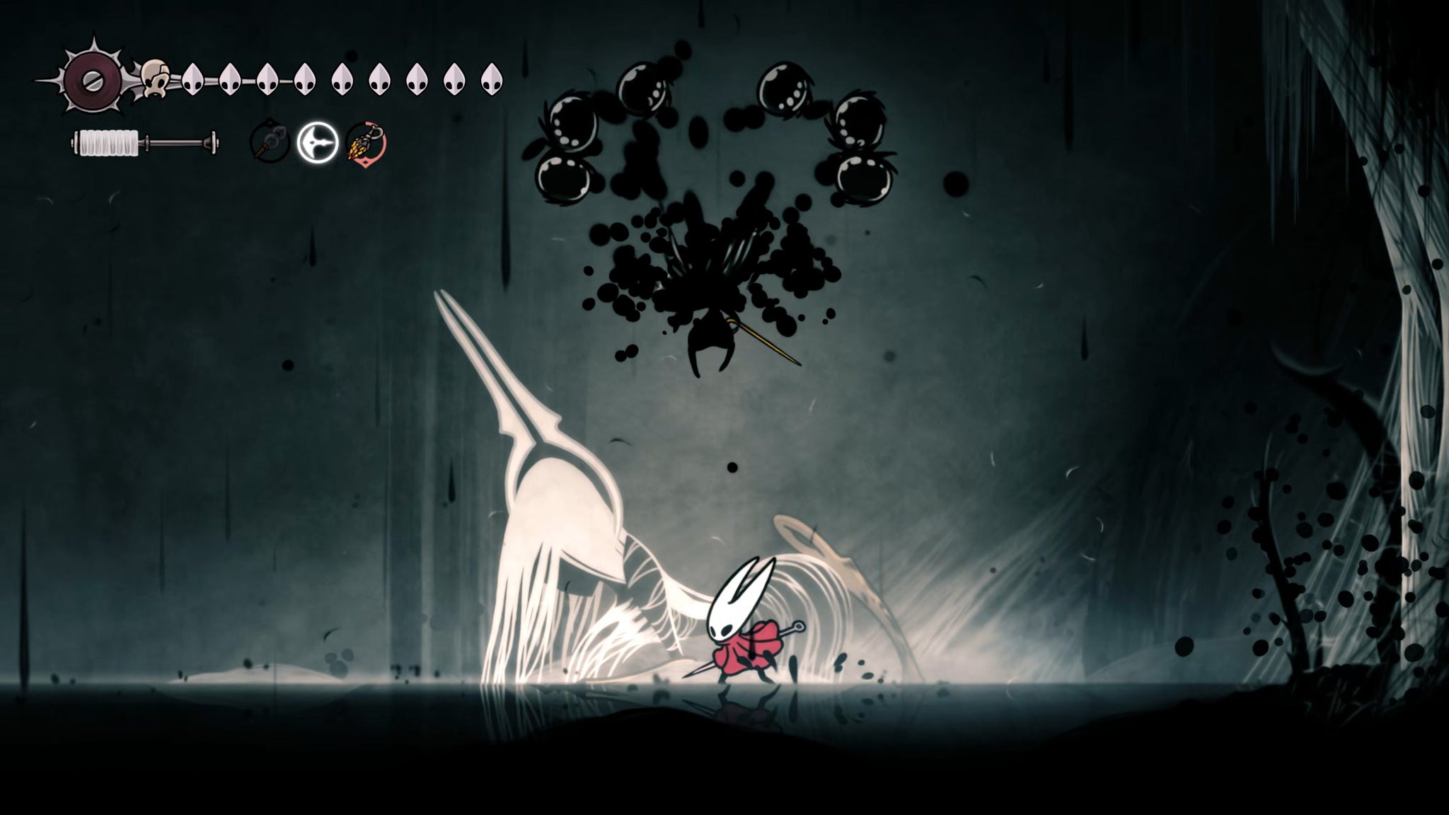 A screenshot of Hollow Knight: Silksong showing the path through The Abyss to reach the True Ending at the end of Act 3. - 13