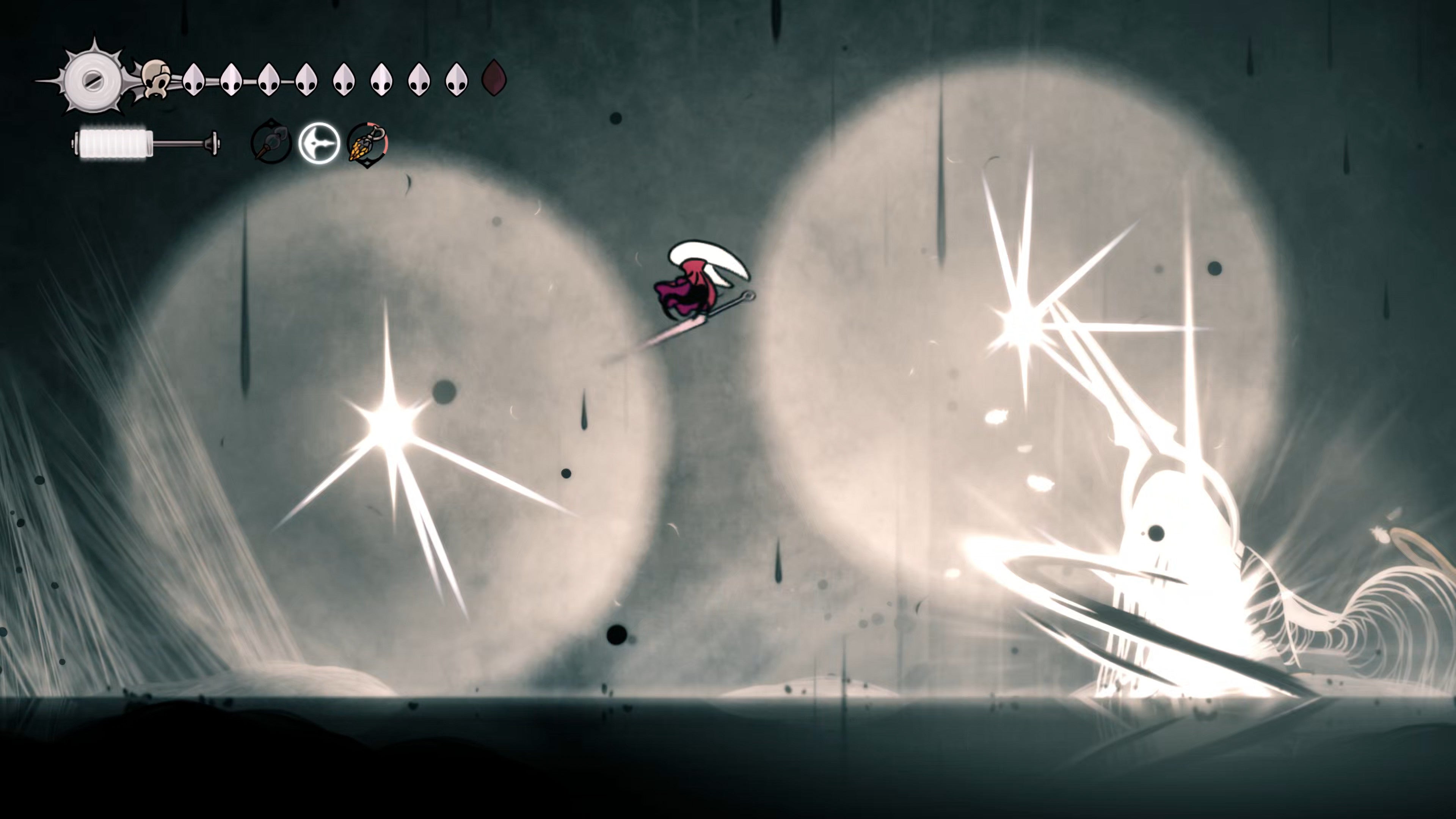 A screenshot of Hollow Knight: Silksong showing the path through The Abyss to reach the True Ending at the end of Act 3. - 14