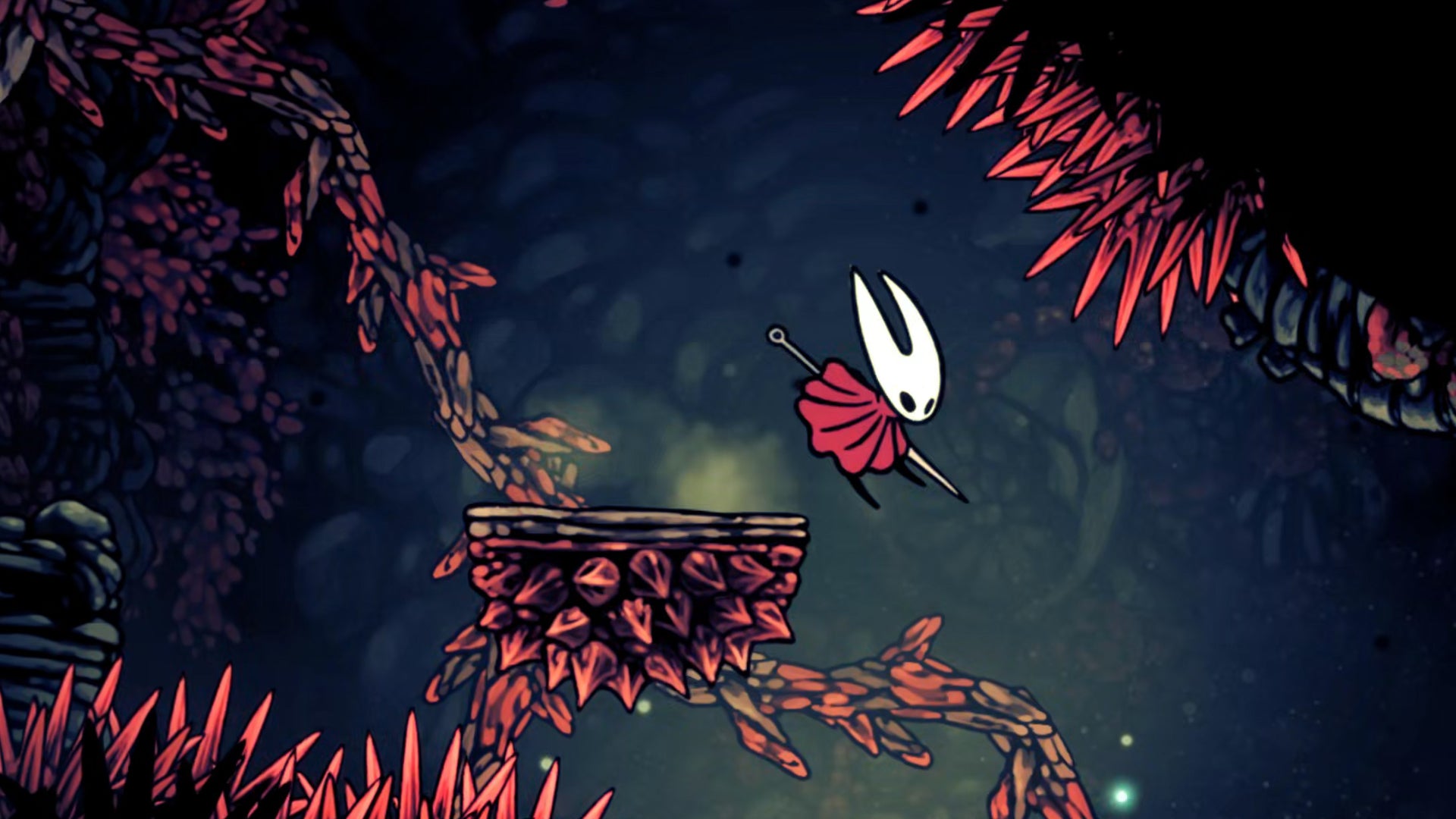 Hornet in Hollow Knight: Silksong jumps off the edge of a temporary ledge created by breaking a yellow orb in the Sands Of Karak. - 1