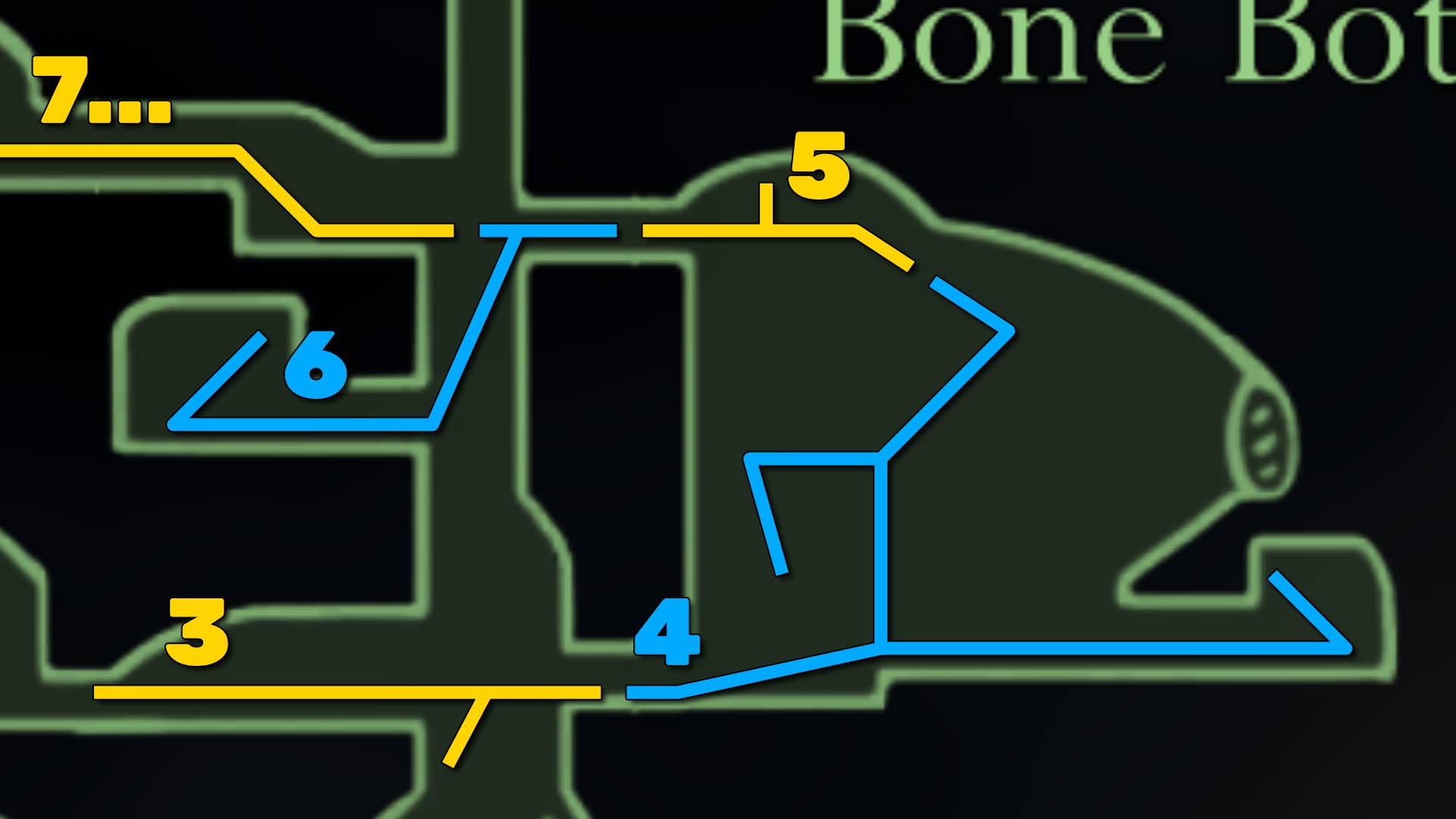 Part of Hollow Knight: Silkson Map of Moss Cave, showing the path to follow our walkthrough.
