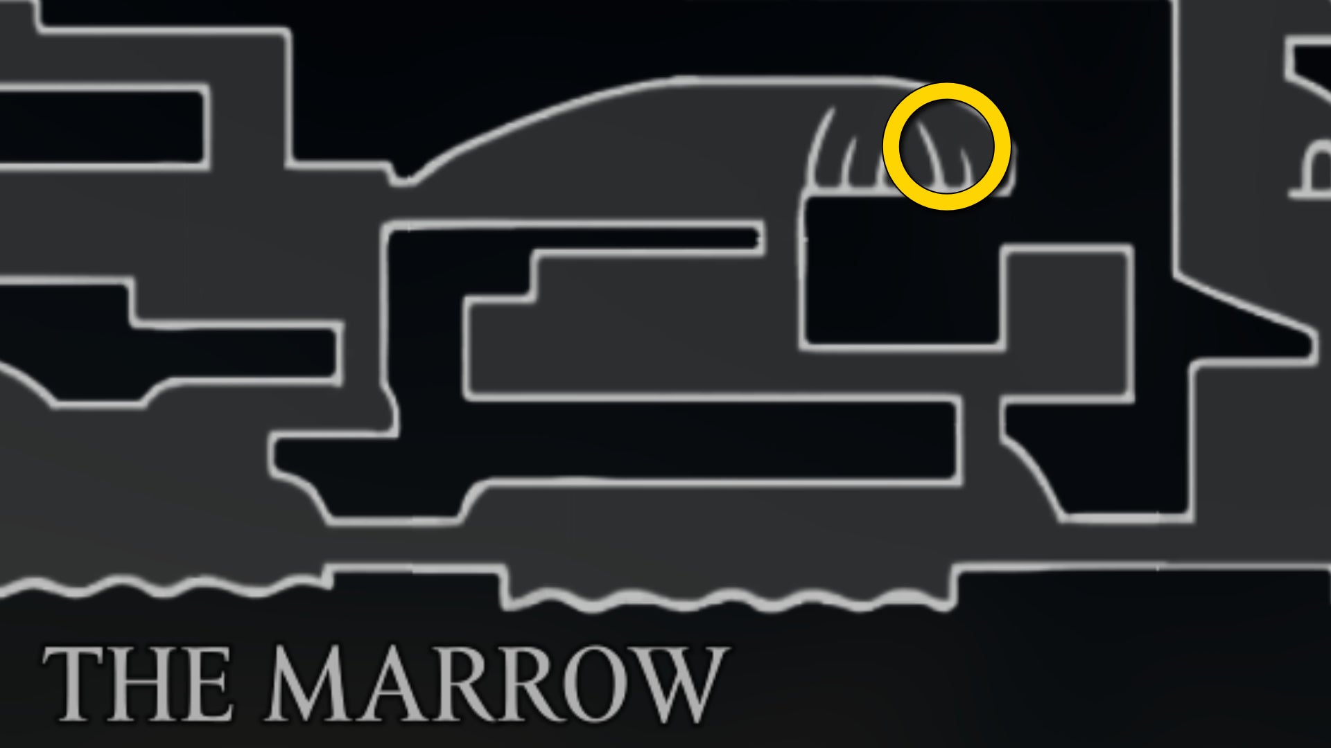 Part of the Hollow Knight: Silksong map of The Marrow, showing the location of the Skull Tyrant's lair. - 6