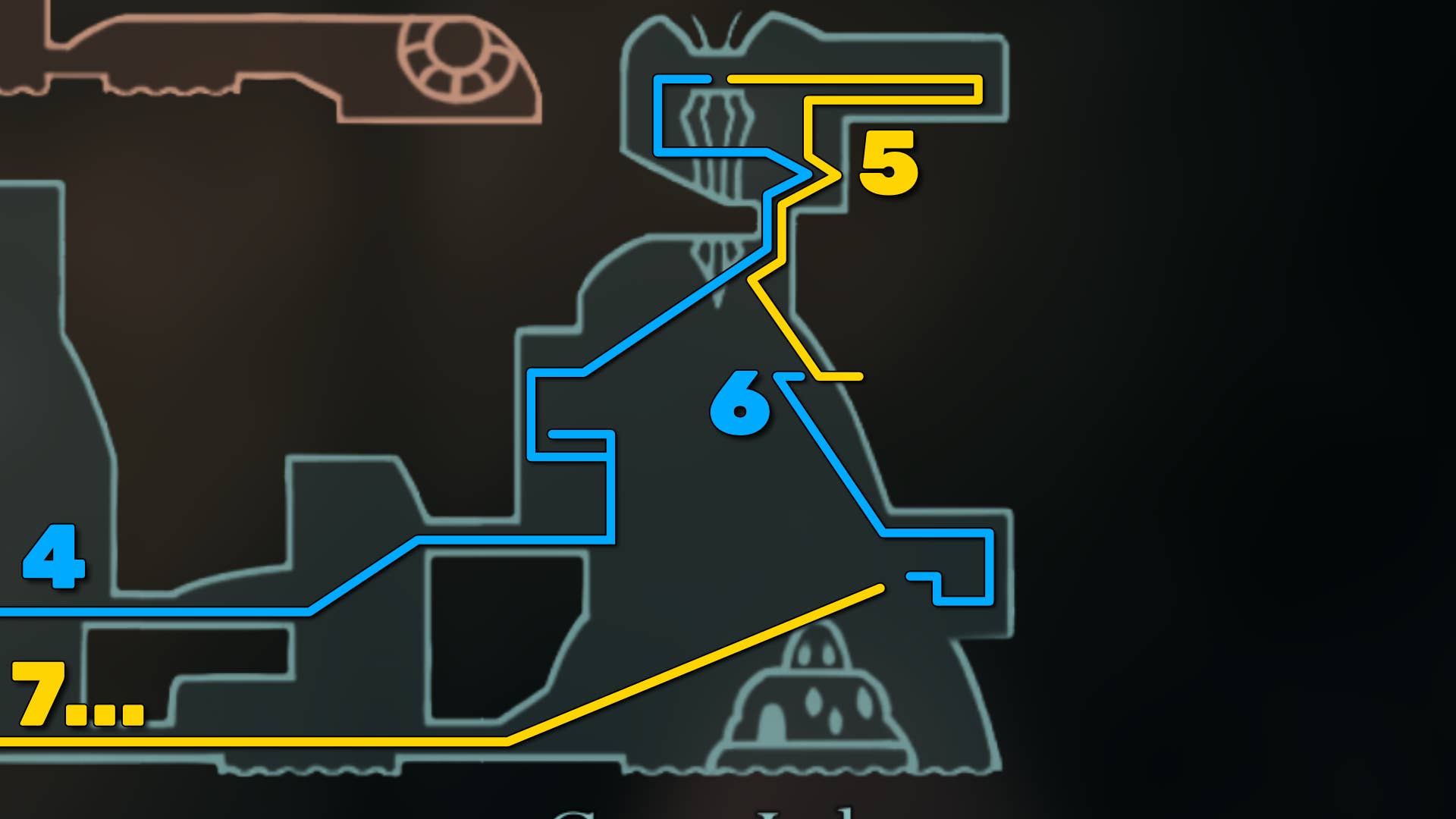 Part of the Hollow Knight: Greymore's Silkson Map, showing the path to advance following our walkthrough.