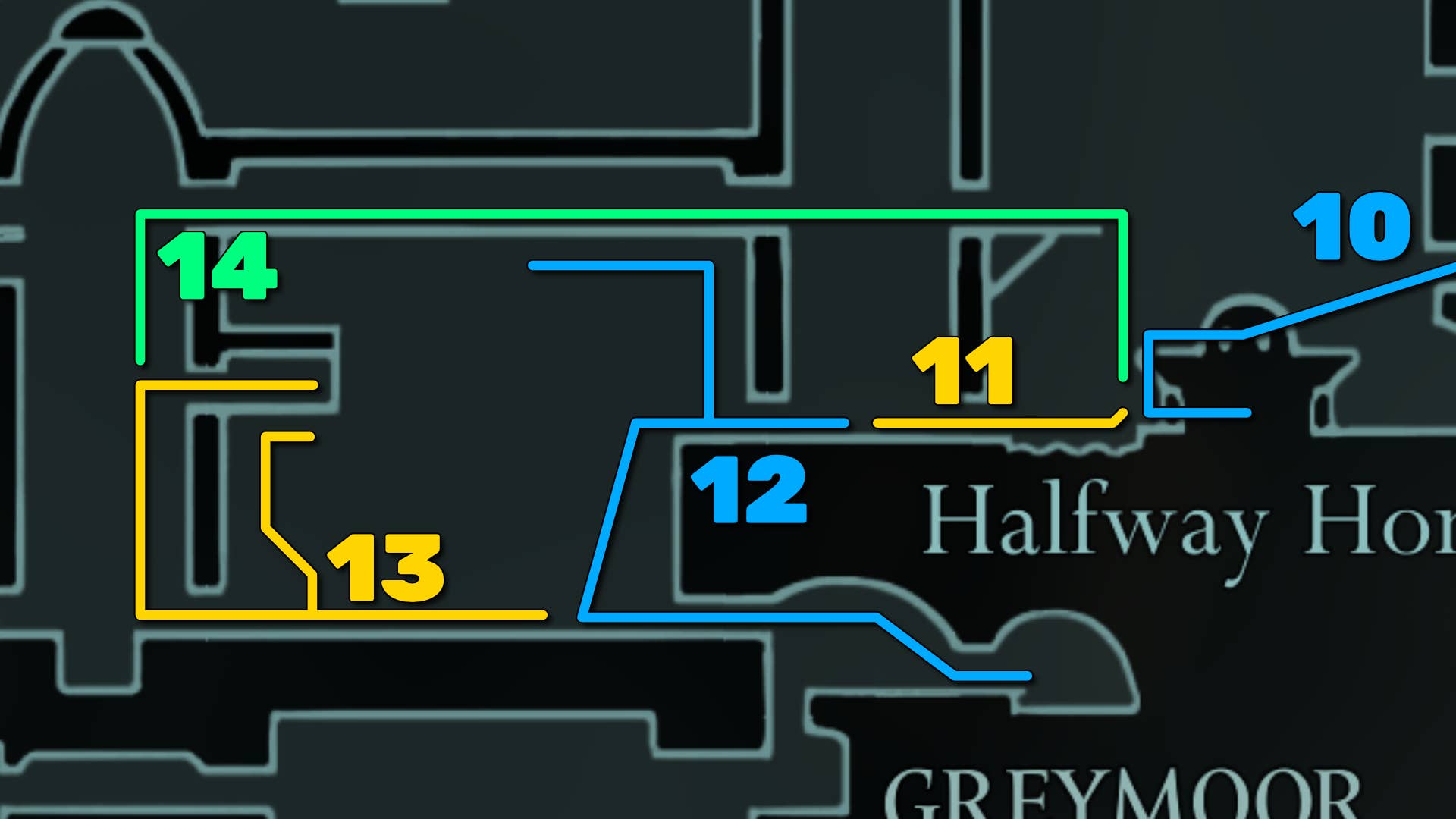 Part of the Hollow Knight: Greymore's Silkson Map, showing the path to advance following our walkthrough.