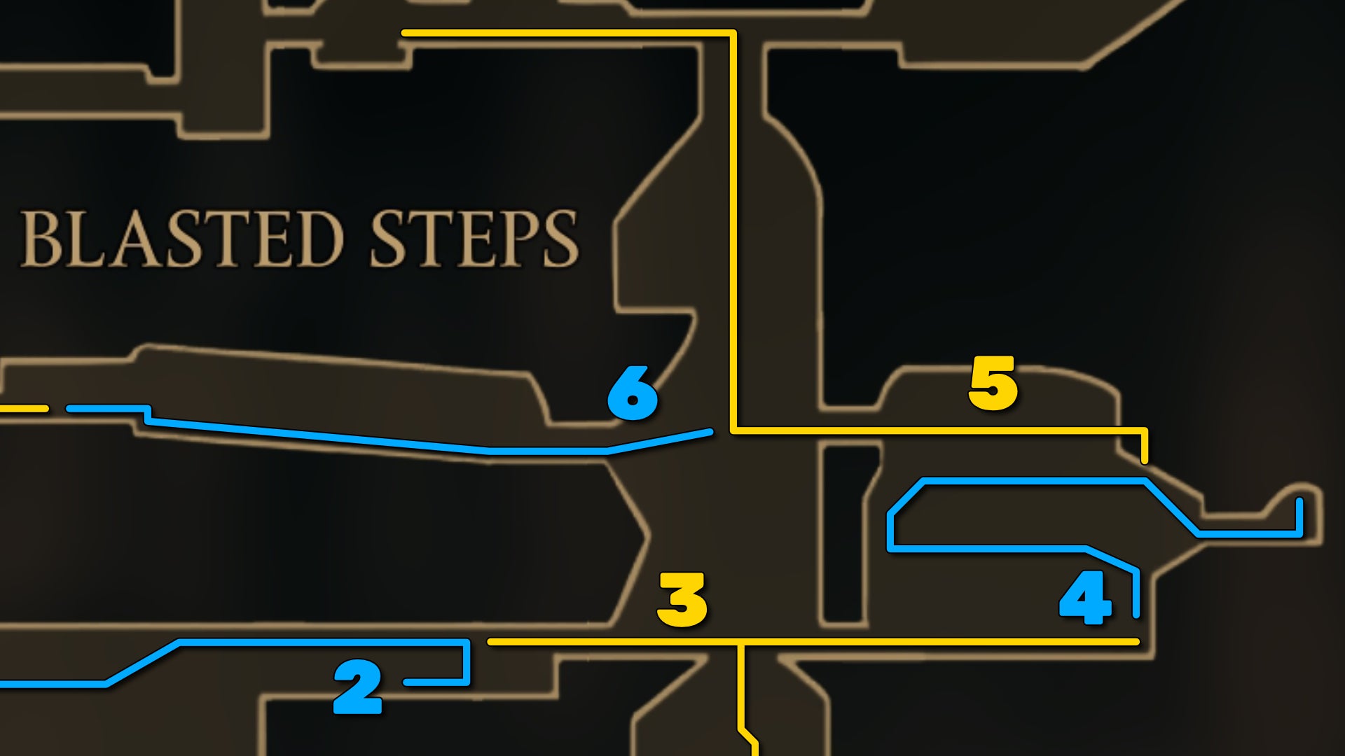 Part of the Hollow Knight: Silksong map of the Blasted Steps, showing the path forward according to our walkthrough. - 9