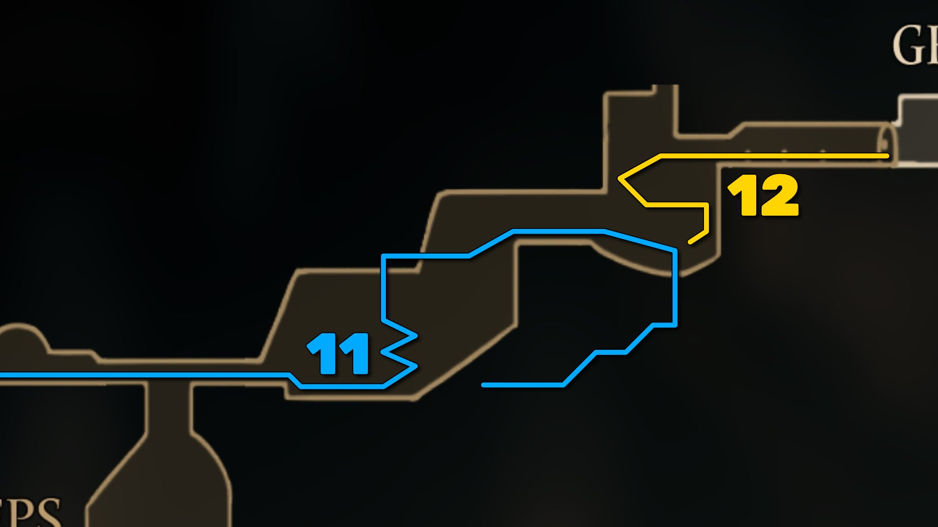 Part of the Hollow Knight: Silksong map of the Blasted Steps, showing the path forward according to our walkthrough. - 23