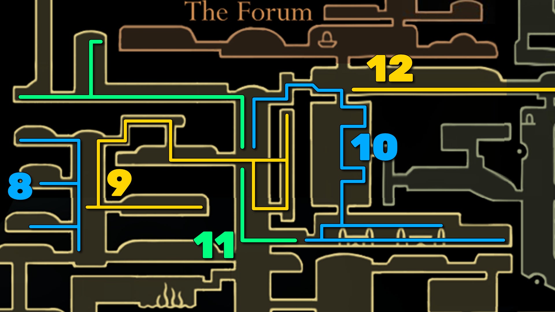 Part of the Hollow Knight: Silksong map of Choral Chambers, showing the path forward according to our walkthrough. - 44