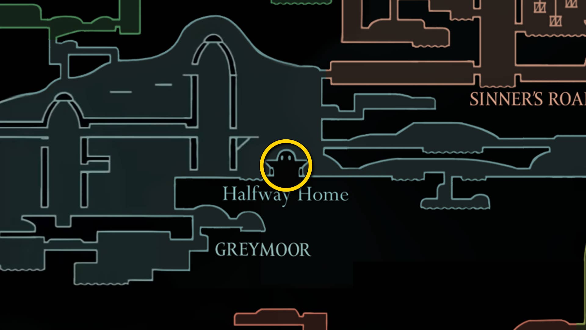 Part of the Hollow Knight: Greymore's Silkson Map, showing the path to advance following our walkthrough.