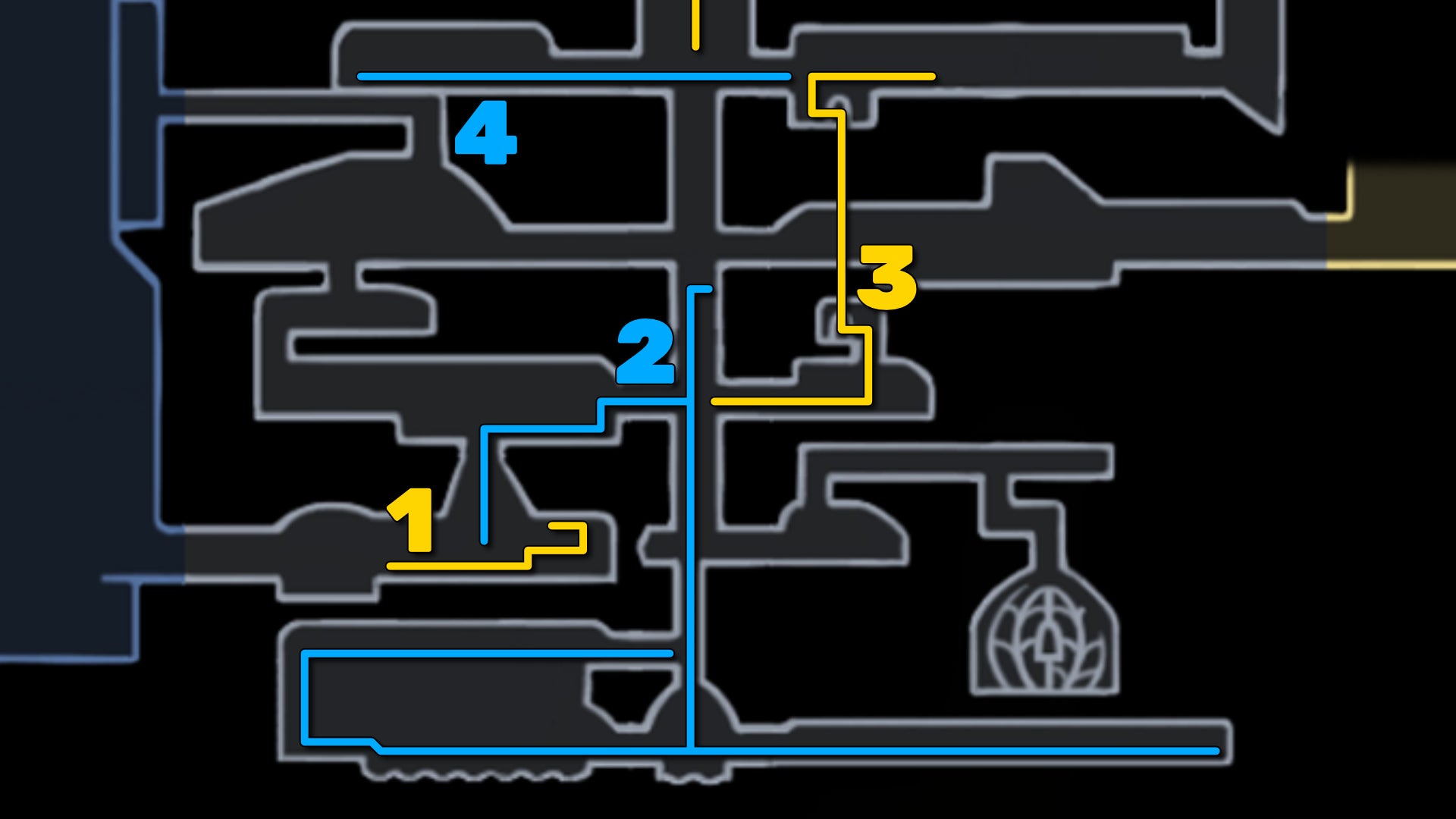 Part of the Hollow Knight: Silksong map of The Slab, showing the path forward according to our walkthrough. - 3