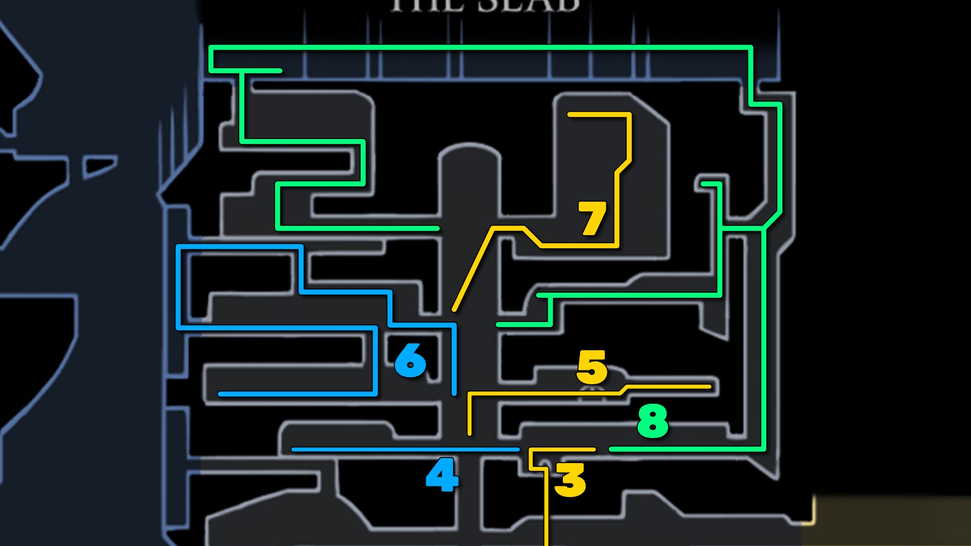 Part of the Hollow Knight: Silksong map of The Slab, showing the path forward according to our walkthrough. - 16