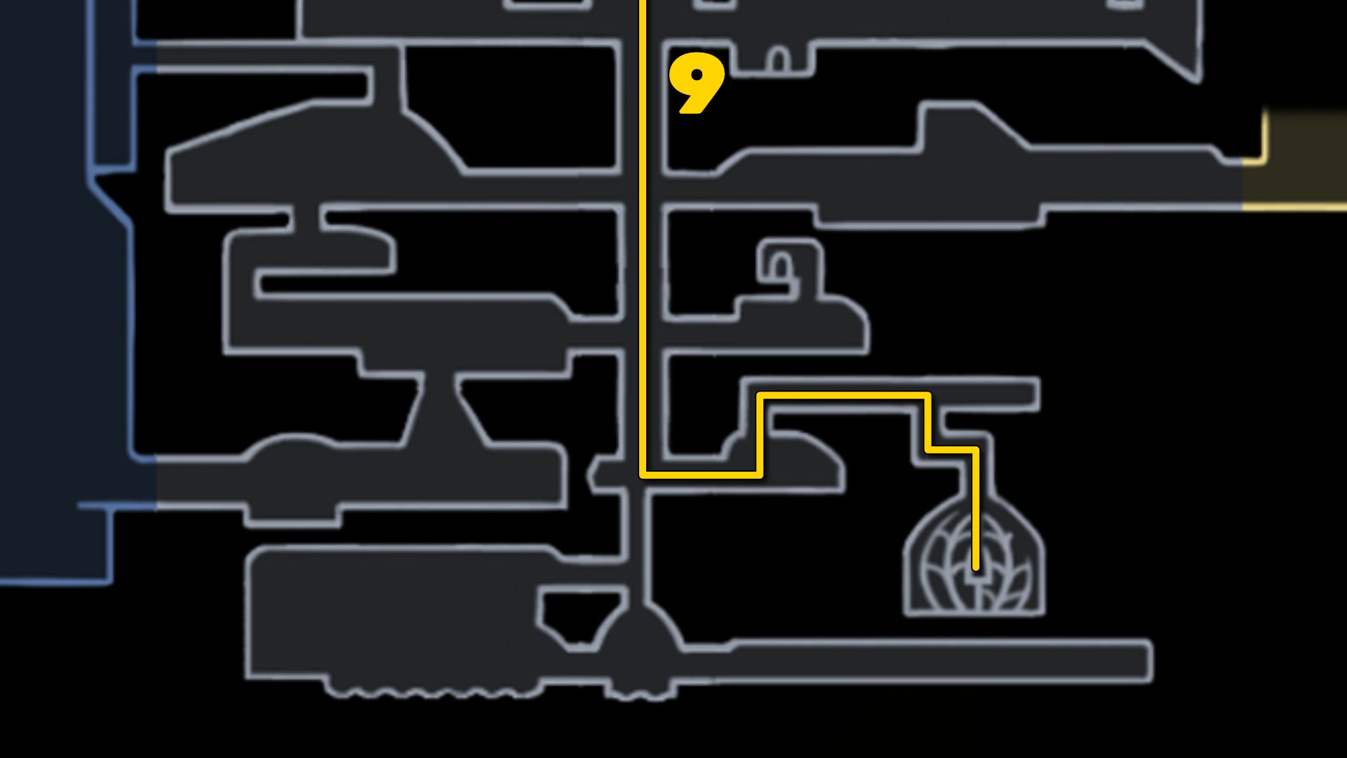 Part of the Hollow Knight: Silksong map of The Slab, showing the path forward according to our walkthrough. - 38