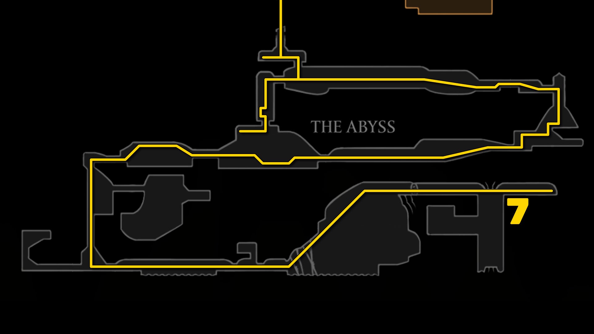 Part of the Hollow Knight: Silksong map of The Abyss, showing the path out according to our walkthrough. - 31