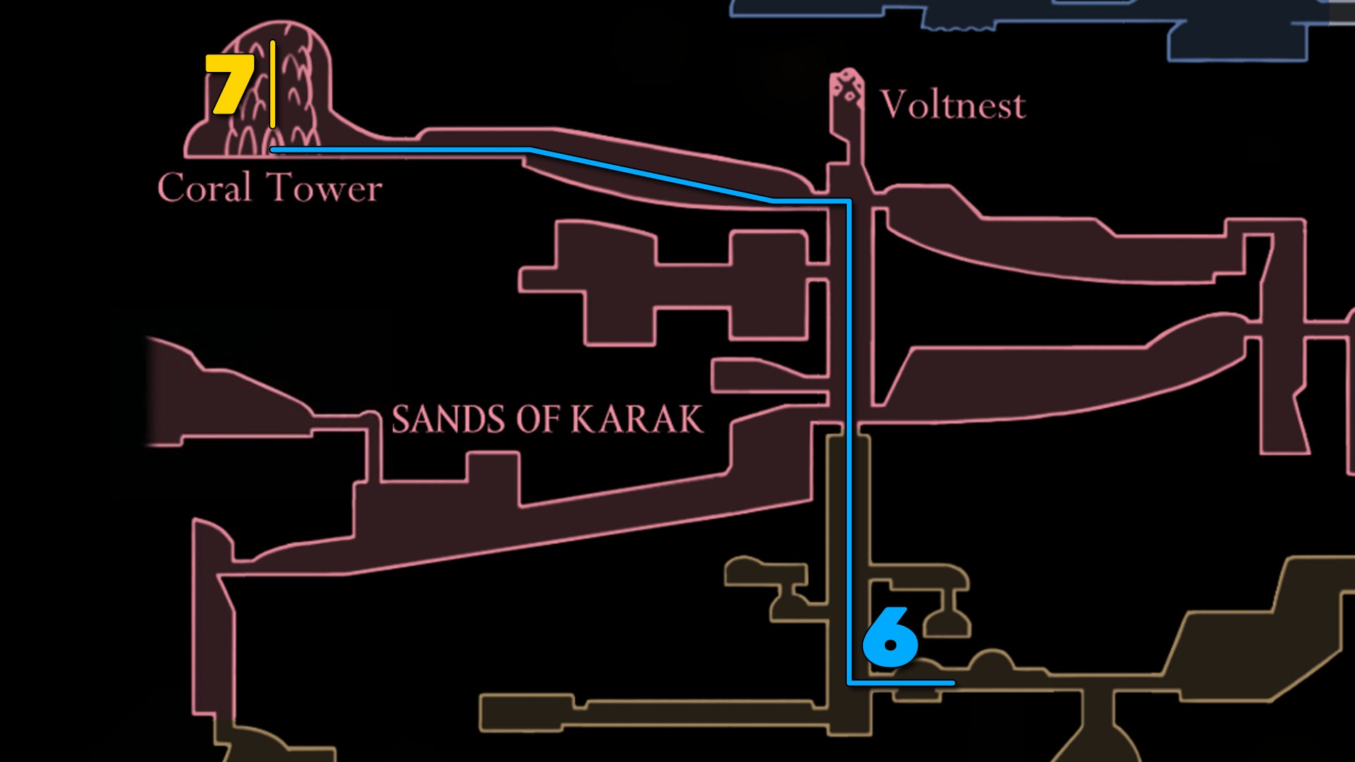 Part of the Hollow Knight: Silksong map, showing the path to Crust King Khann according to our walkthrough. - 21