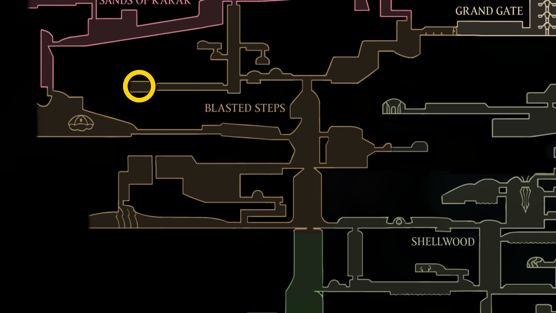 Part of the Hollow Knight: Silksong map, showing the location of Lost Garmond. - 22