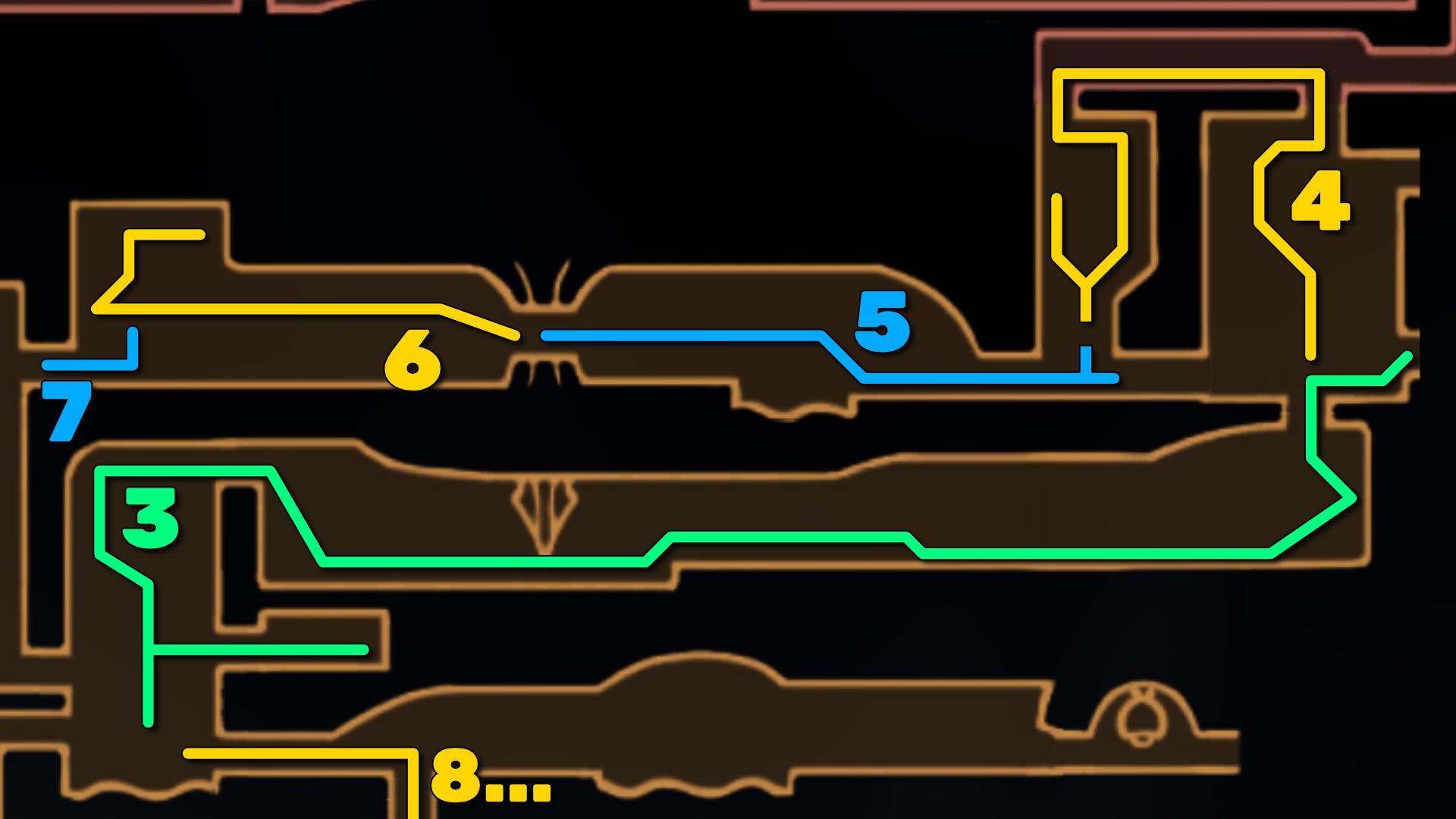 Part of the Hollow Knight: Silksong map of Deep Docks, showing the path forward according to our walkthrough. - 9