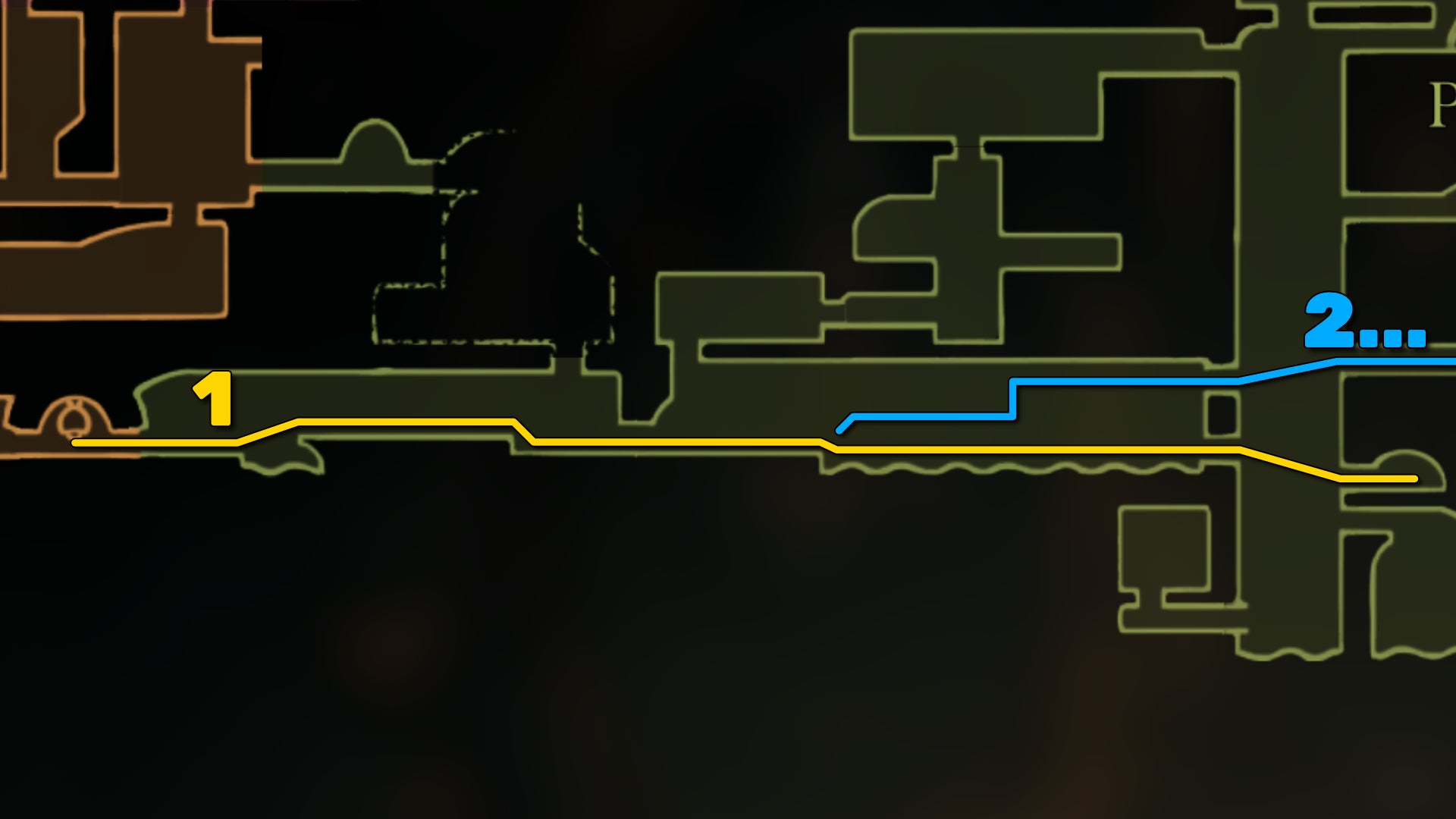 Part of the Hollow Knight: Silksong map of Far Fields, showing the path forward according to our walkthrough. - 3