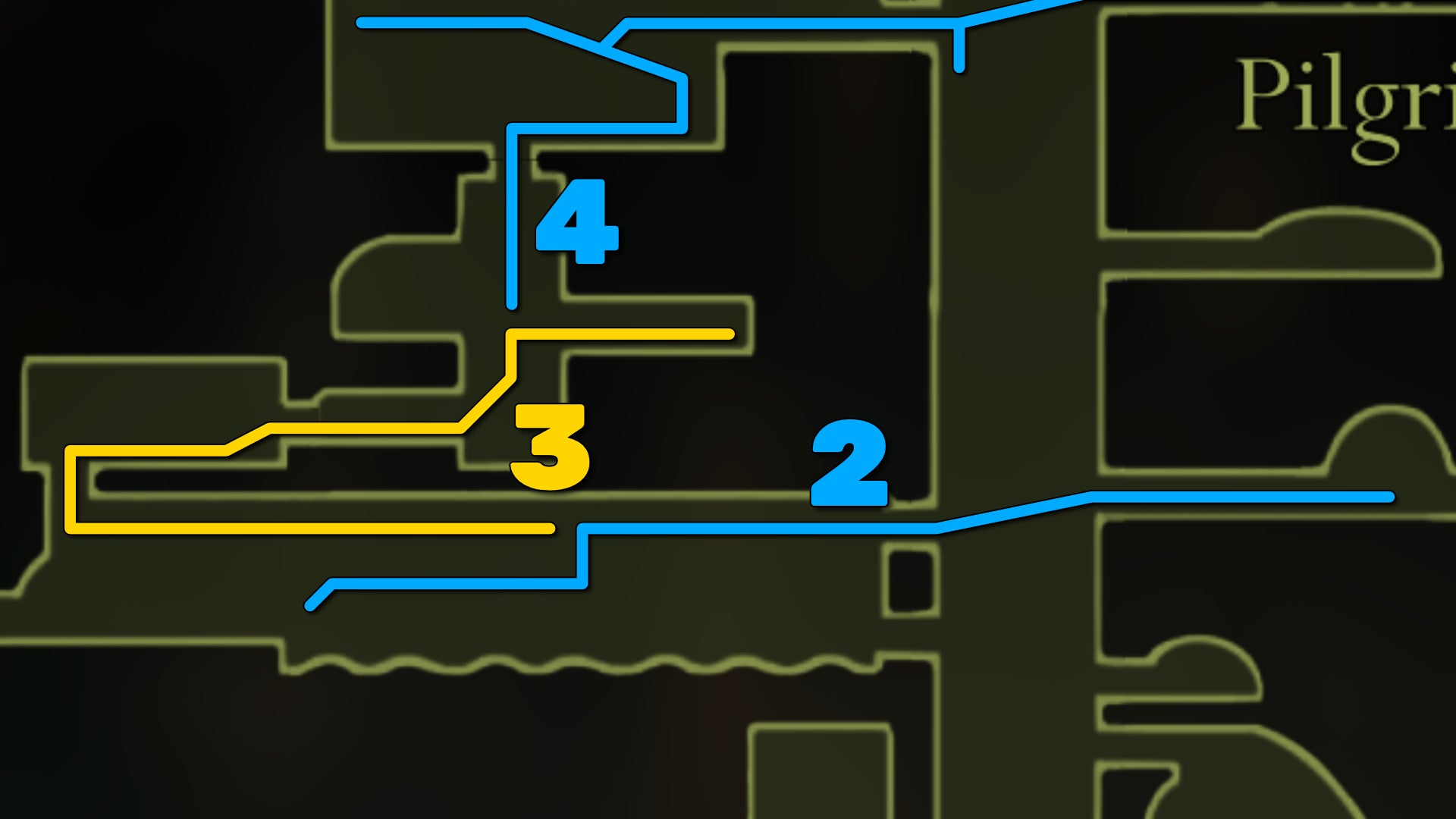 Part of the Hollow Knight: Silksong map of Far Fields, showing the path forward according to our walkthrough. - 7