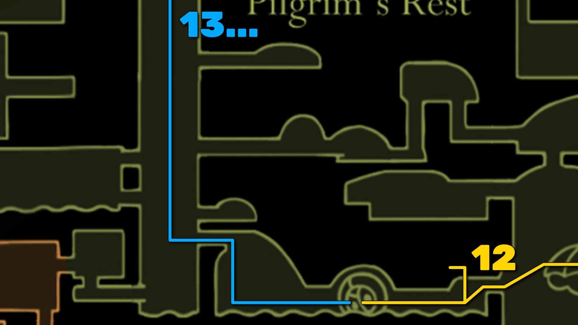 Part of the Hollow Knight: Silksong map of Far Fields, showing the path forward according to our walkthrough. - 47