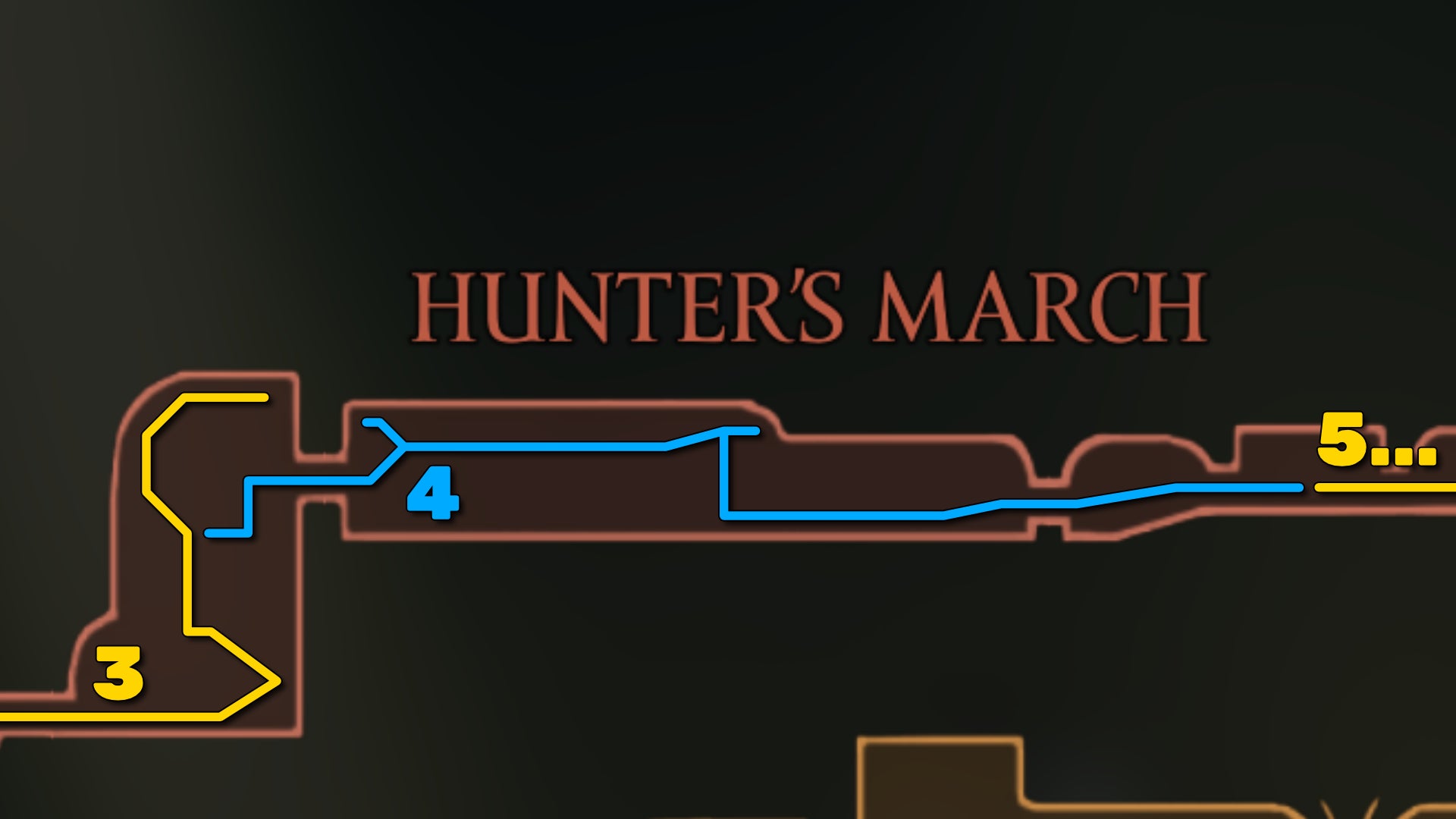 Part of the Hollow Knight: Silksong map of Hunter's March, showing the path forward according to our walkthrough. - 10