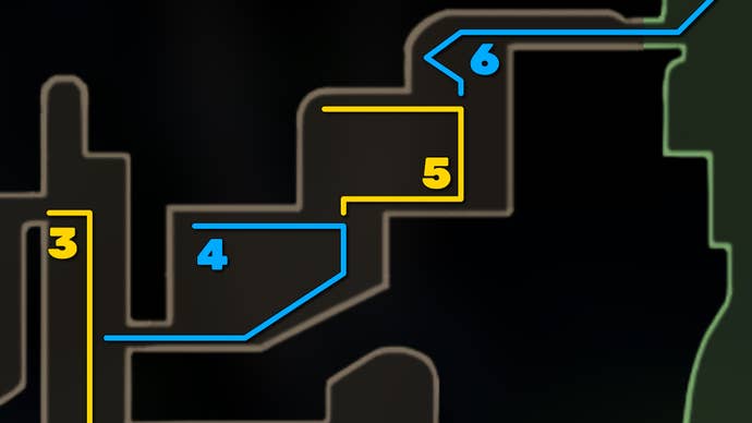 Part of Hollow Knight: Silksong Map of the Wormways, showing the path forward according to our guide.