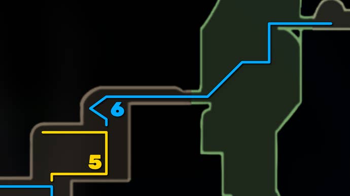 Part of Hollow Knight: Silksong Map of the Wormways, showing the path forward according to our guide.