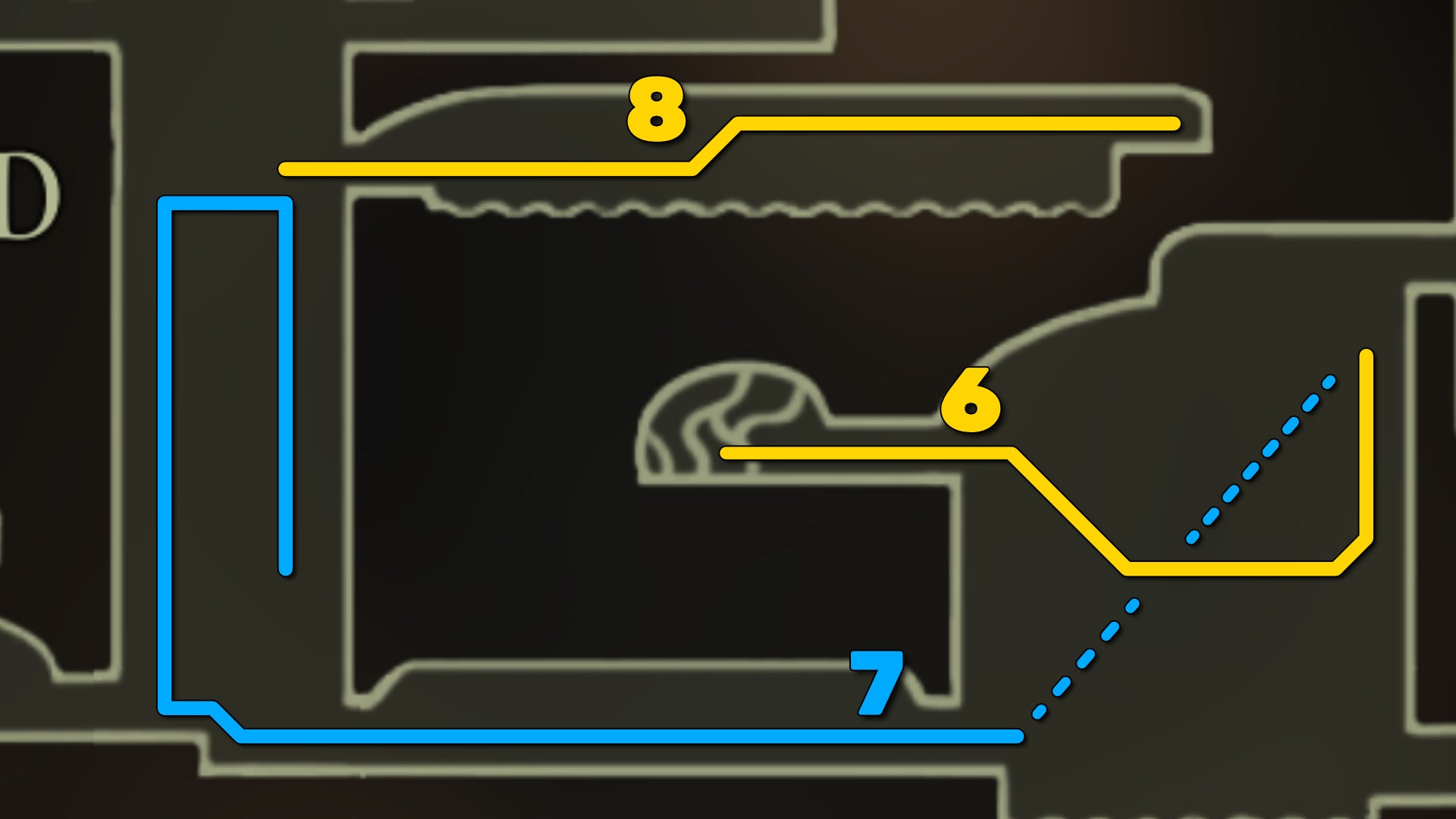 Part of the Hollow Knight: Silksong map of Shellwood, showing the path forward according to our walkthrough. - 15
