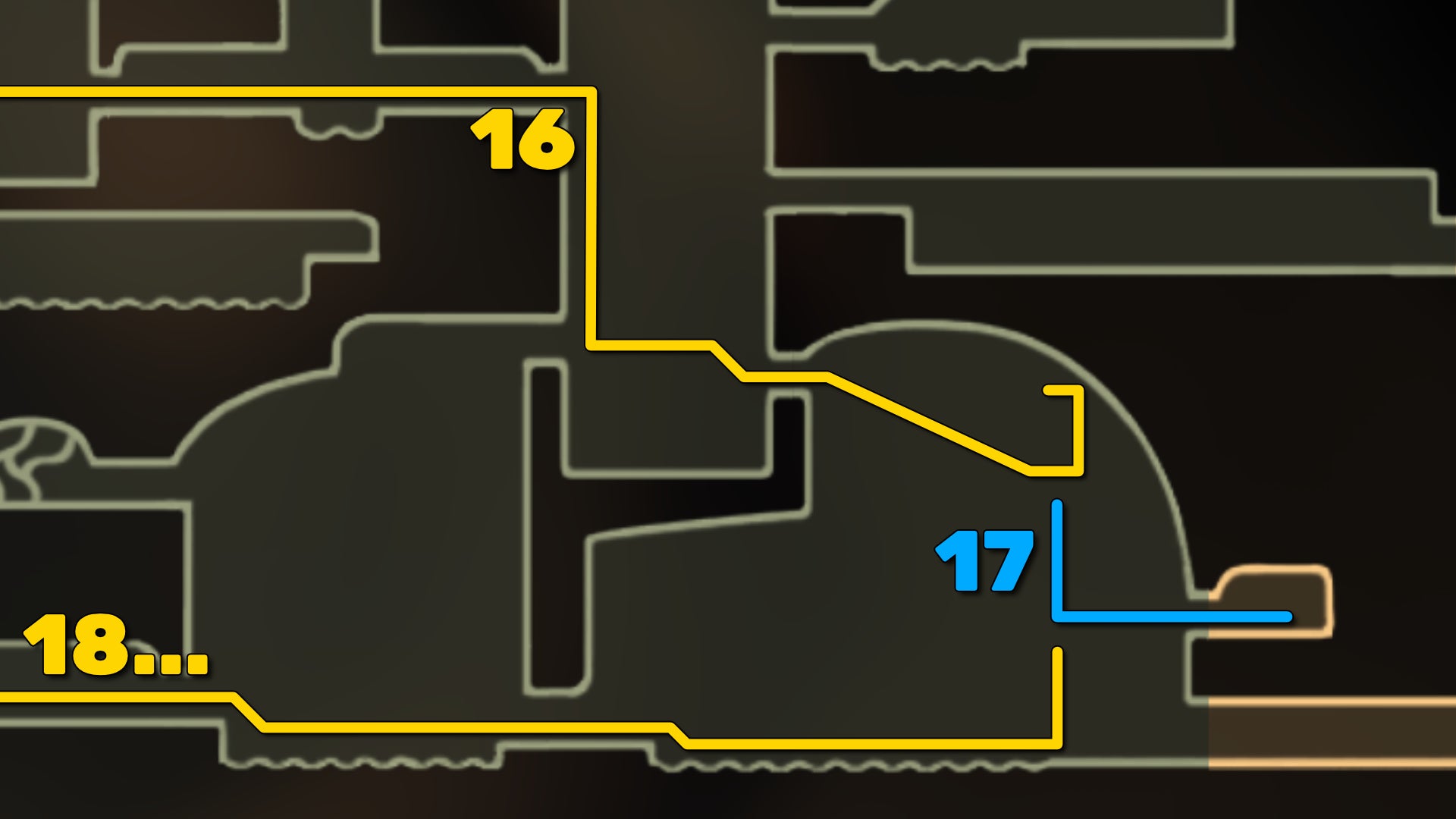 Part of the Hollow Knight: Silksong map of Shellwood, showing the path forward according to our walkthrough. - 37
