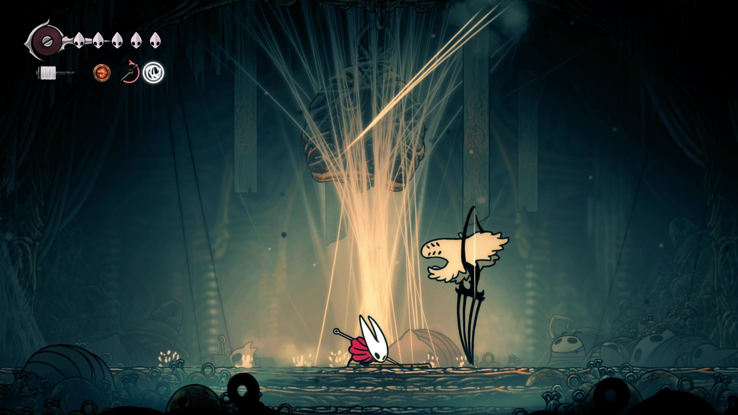 Widow's phase two diagonal bell drop attack in Hollow Knight Silksong. - 13