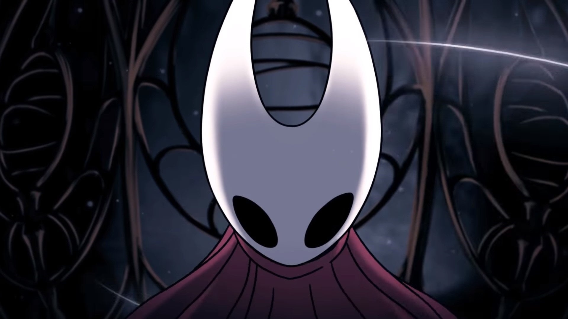 A close-up artwork of insect princess Hornet's horned, socket-eyed face from Hollow Knight: Silksong. - 1
