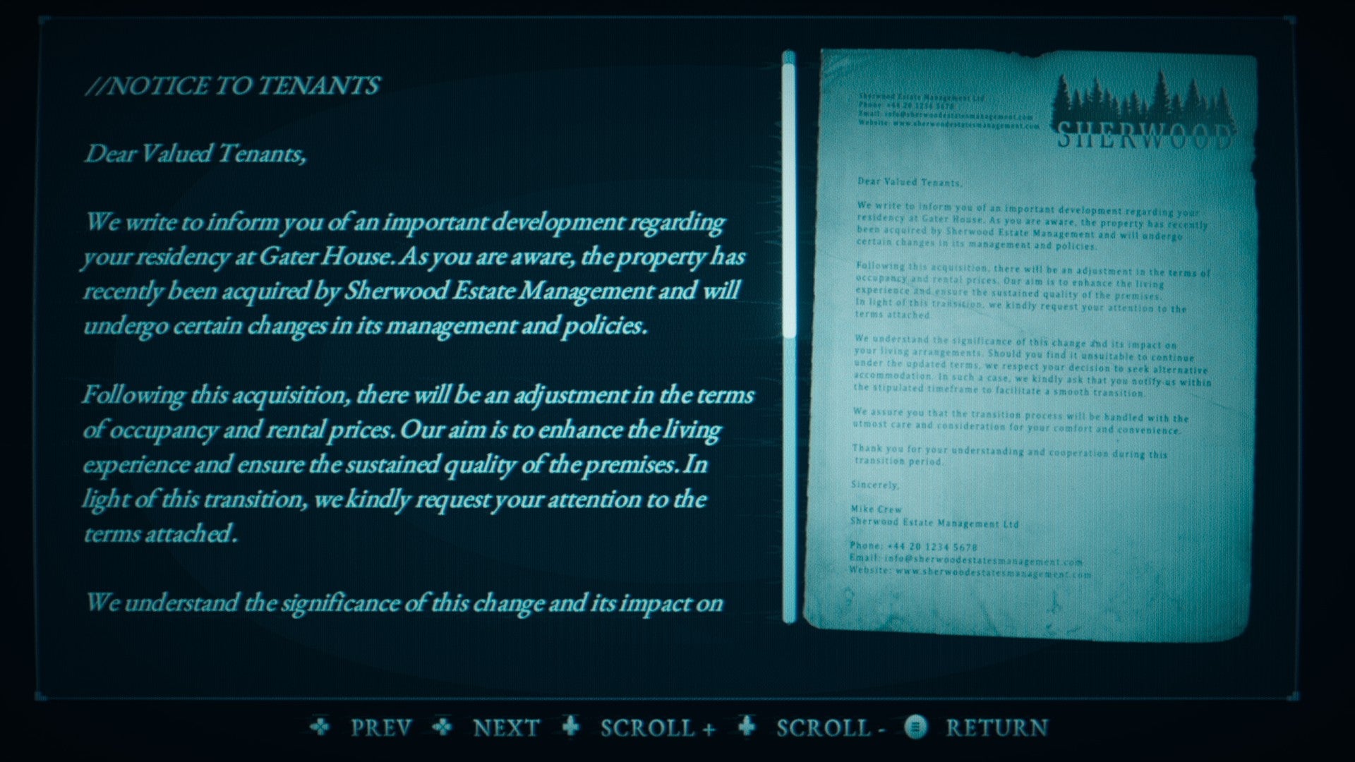 A letter to the tenants of a building letting them know of an acquisition in Hollowbody. - 5