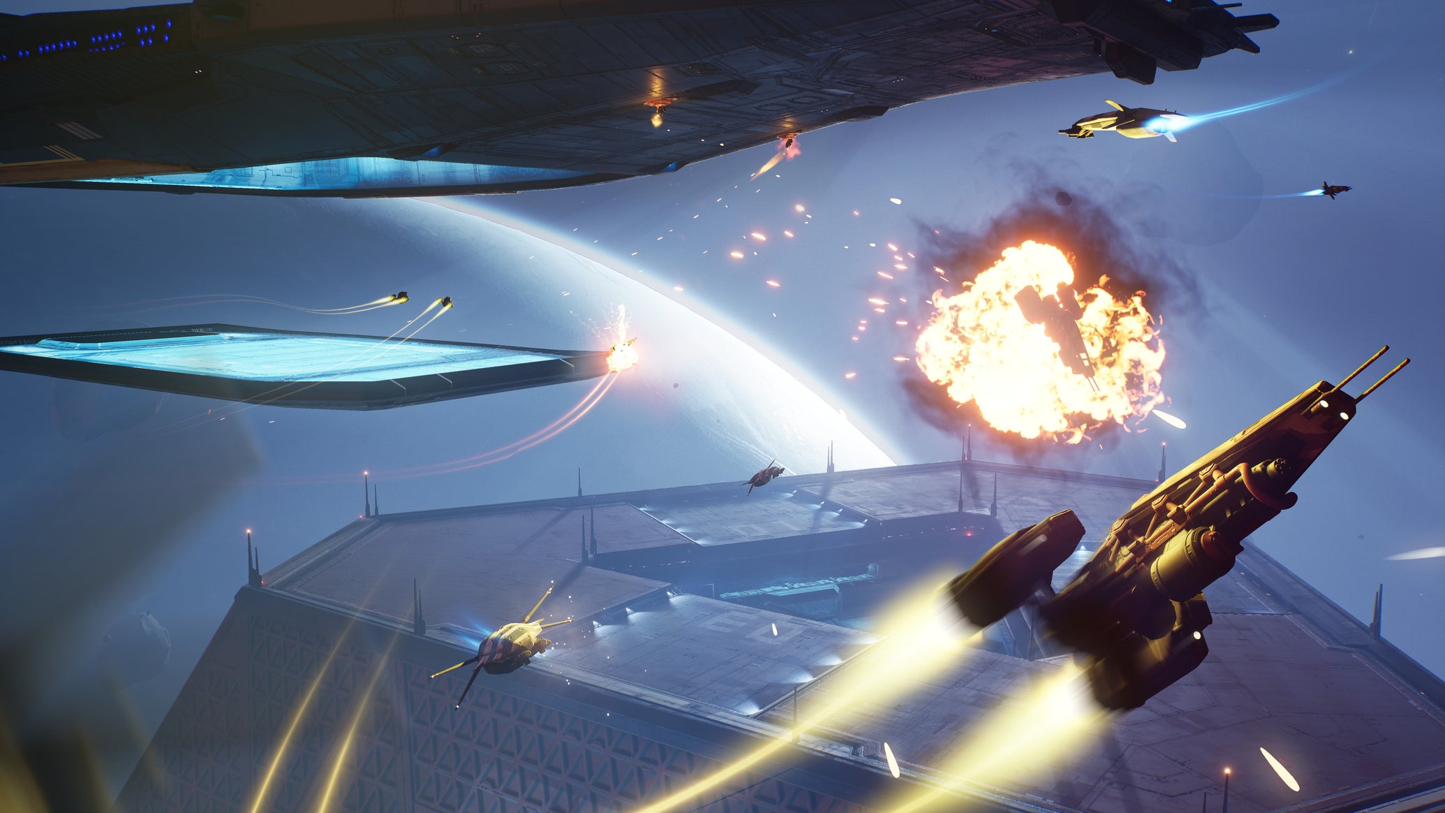 Spaceship action in a Homeworld 3 screenshot. - 1