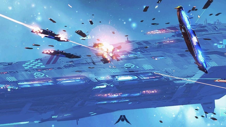 A spaceship battle in Homeworld 3 concept art.