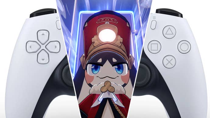 A PS5 DualShock controller with Honkai: Star Rail’s Pom-Pom superimposed over the middle.
