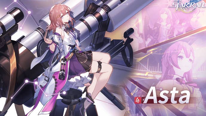 Artwork showing Honkai Star Rail character Asta with a huge telescope.