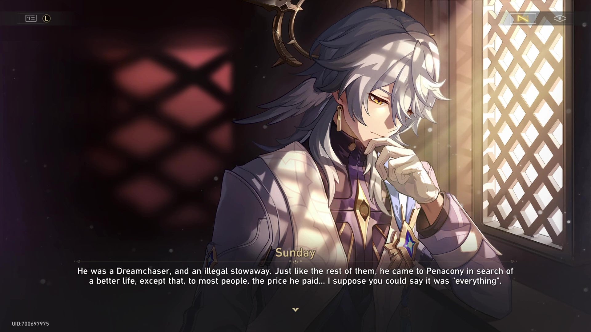 Sunday reclines against the grille in a confession booth. - 4