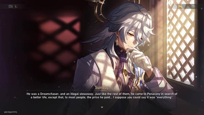 Sunday reclines against the grille in a confession booth.