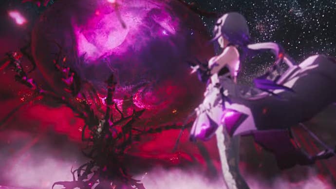 Castorice in Honkai Star Rail gazing at an ominous glowing orb