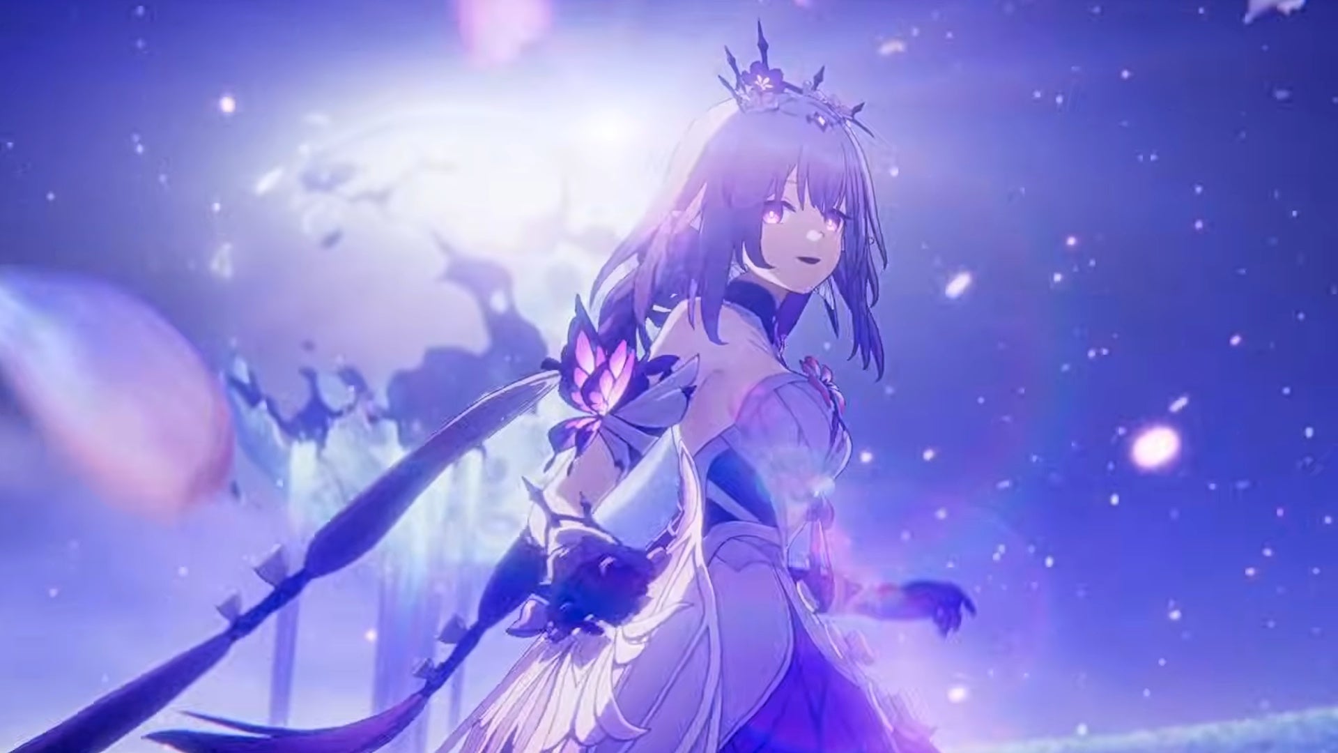 Castorice in Honkai Star Rail walking through a field of flowers - 1