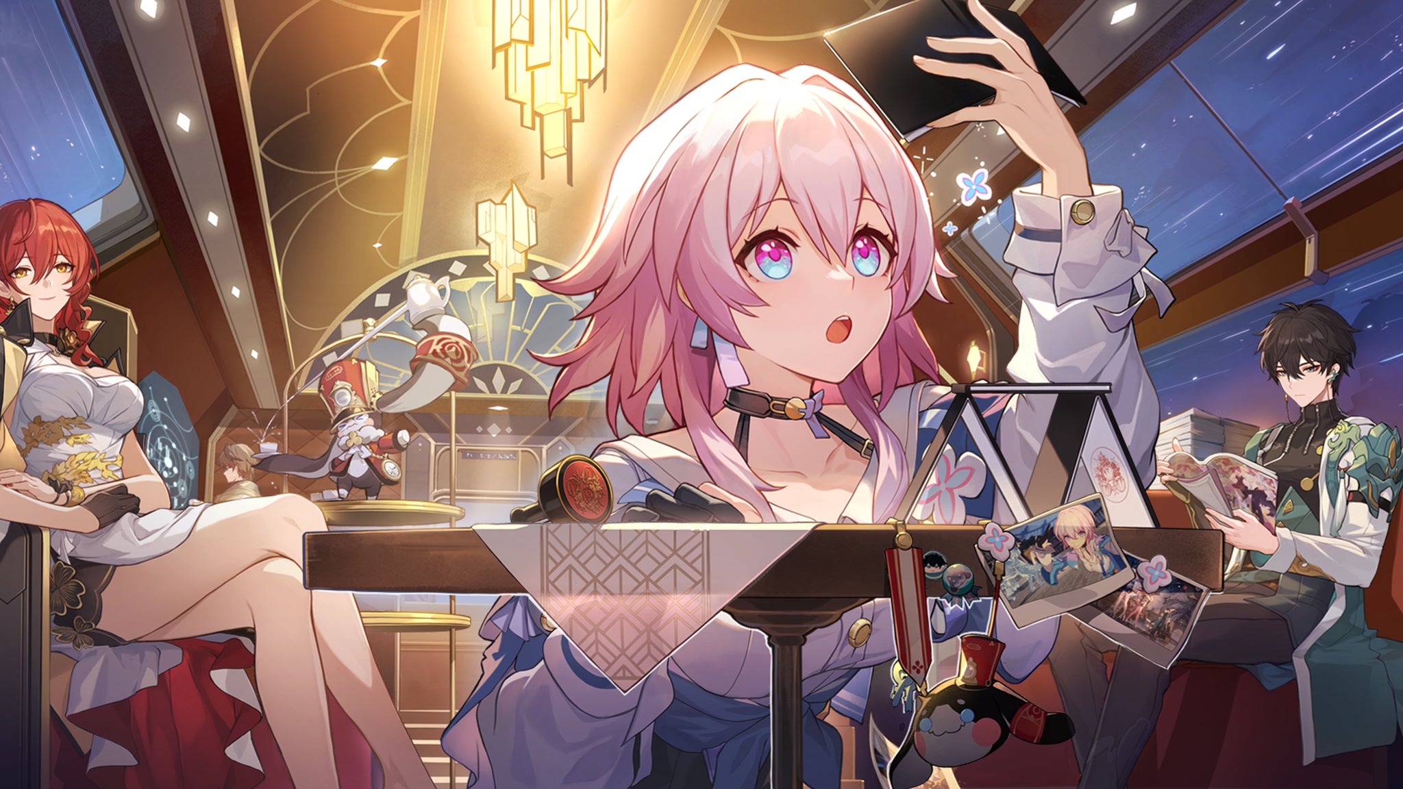 Image showing Honkai Star Rail characters March 7th, Himeko and Dan Heng aboard the Astral Express. - 9