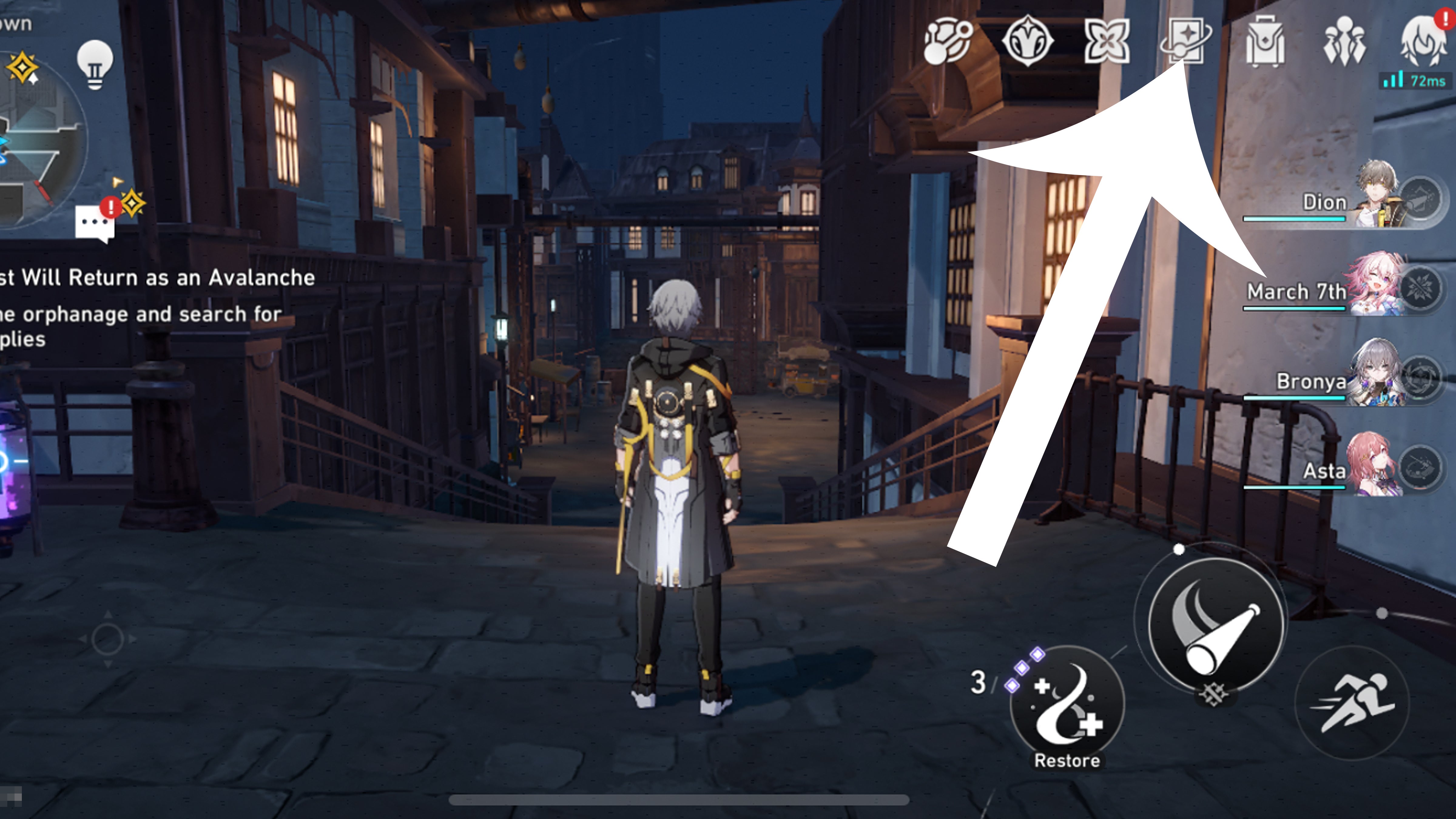 Image showing the button you need to press to bring up the Daily Mission screen in Honkai Star Rail.