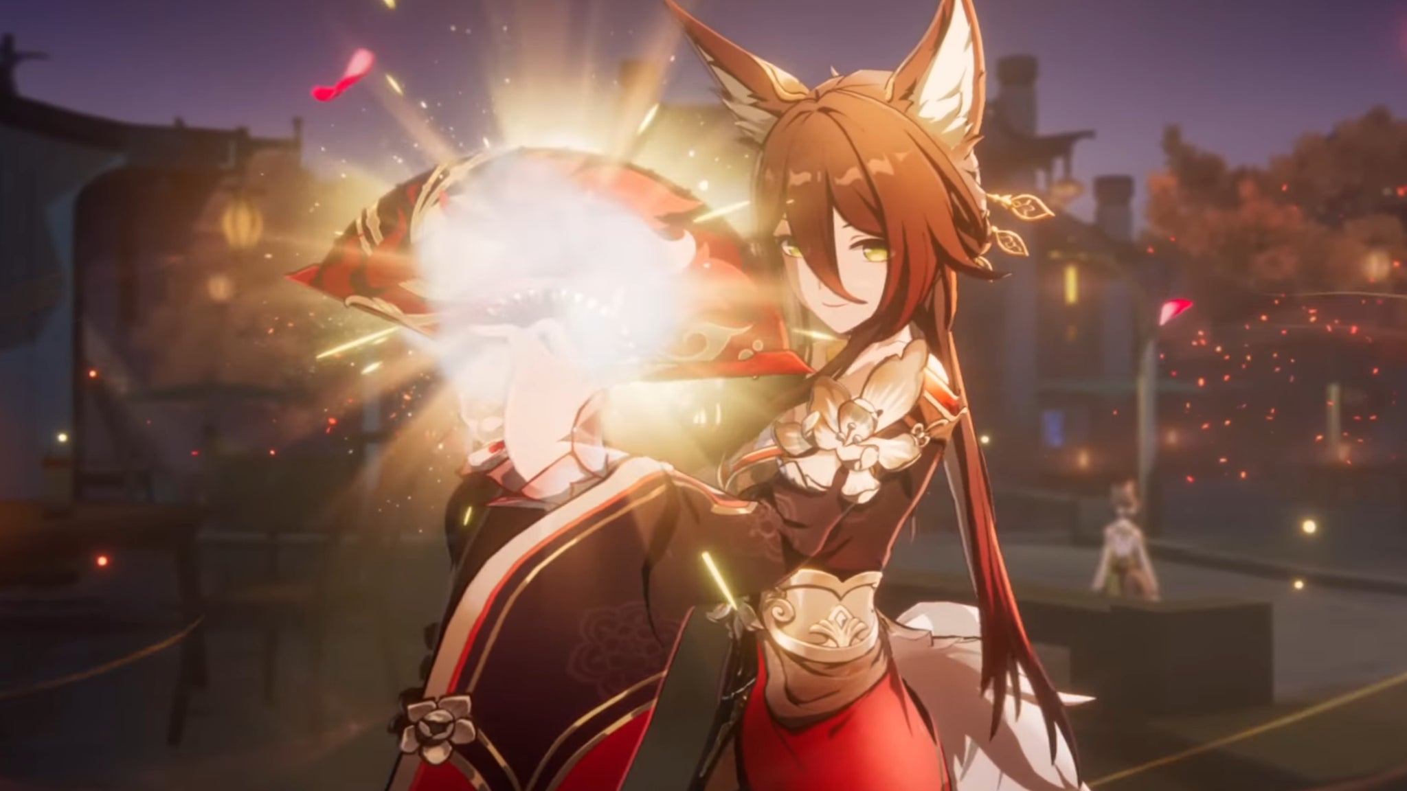 Fugue from Honkai Star Rail, dancing with a fan under a rain of fireworks - 4