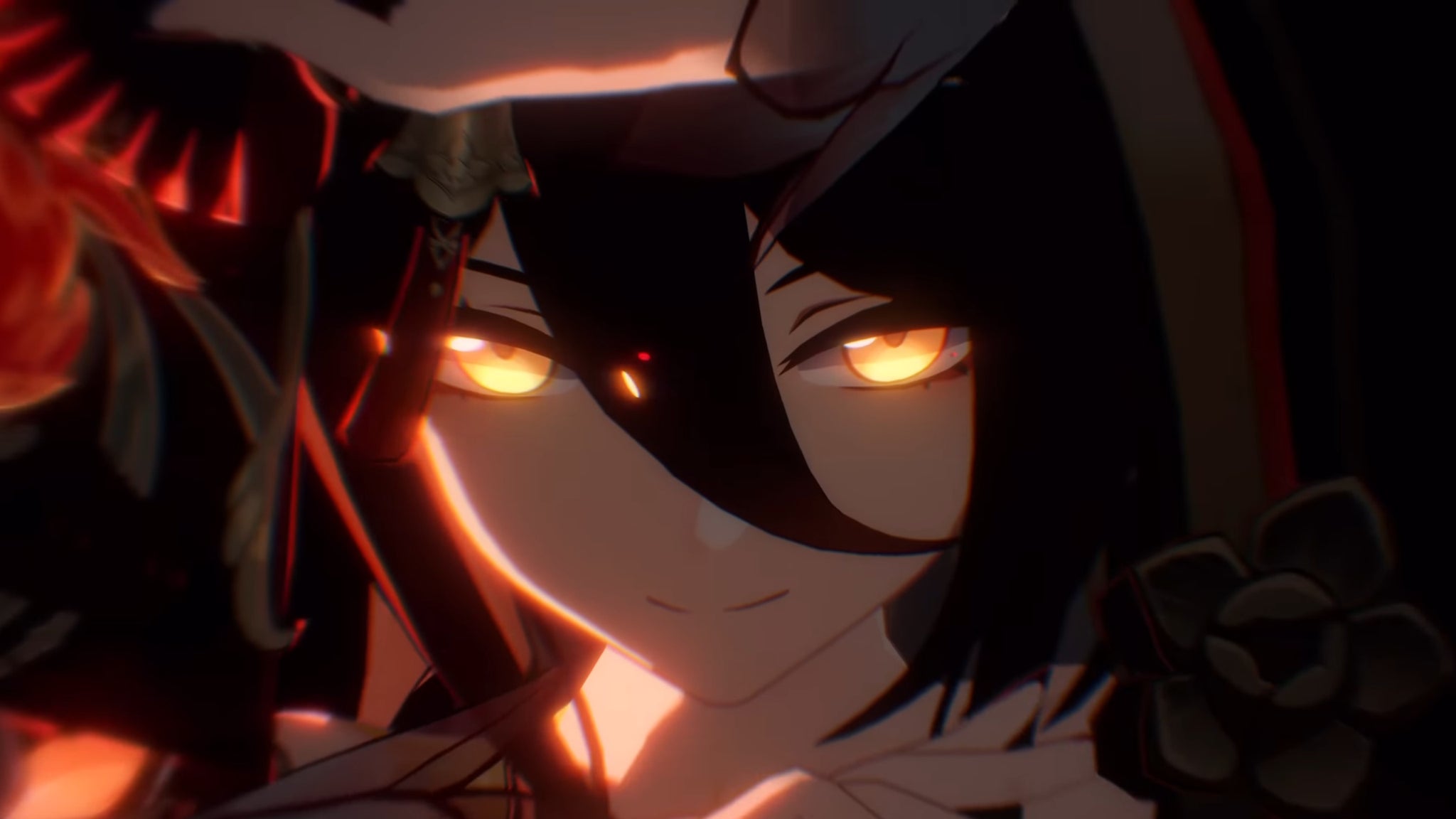 Fugue from Honkai Star Rail, eyes glowing yellow in the shadows - 5