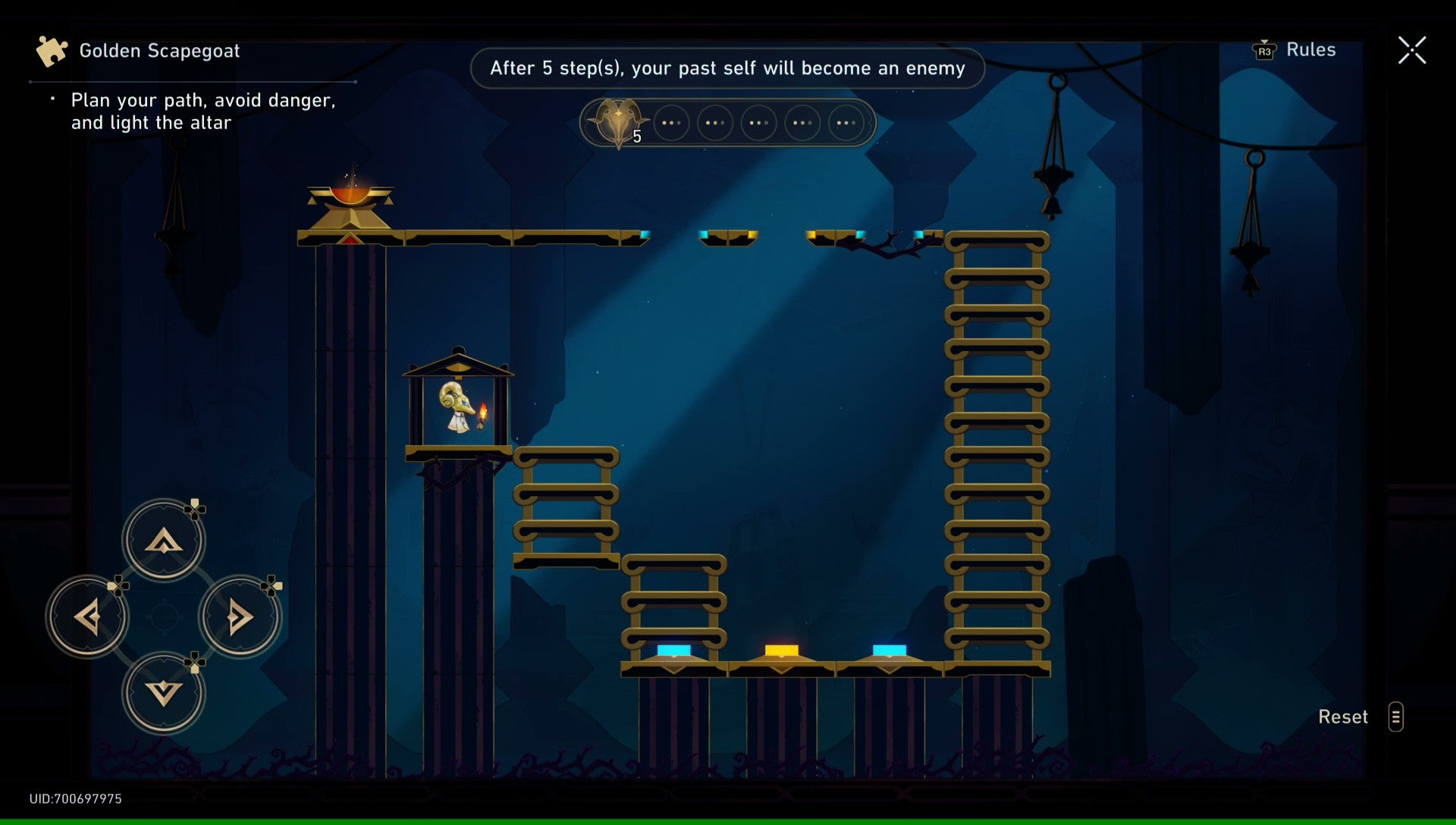 A Golden Scapegoat puzzle from Honkai: Star Rail, in its starting position. - 13