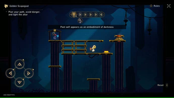 A Golden Scapegoat puzzle in Honkai: Star Rail, with the Shadowbound Self appearing out of the spawn portal.