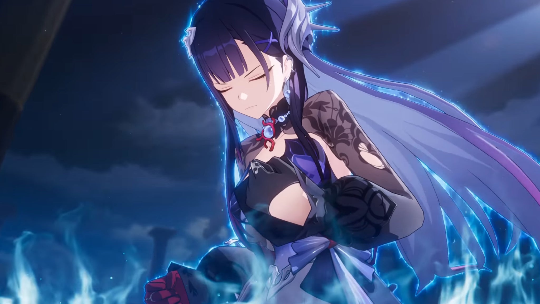 Hysilens in HSR clenching her fists in anger and summoning a giant wave - 6