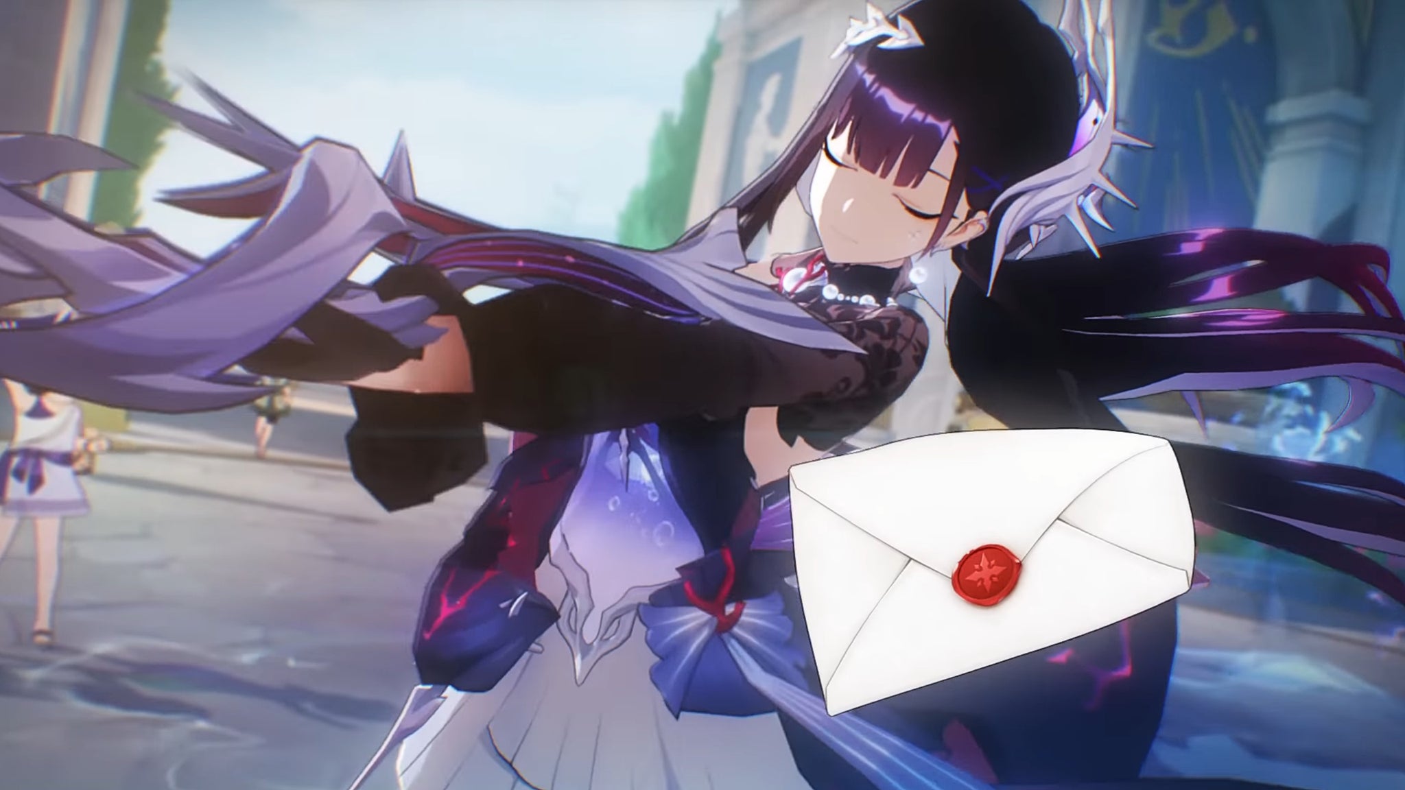 Hysilens in HSR dancing in Ochema as a letter floats past her - 7