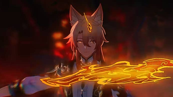 Honkai Star Rail’s Jiaoqiu performing his signature skill and applying Ashen Roast