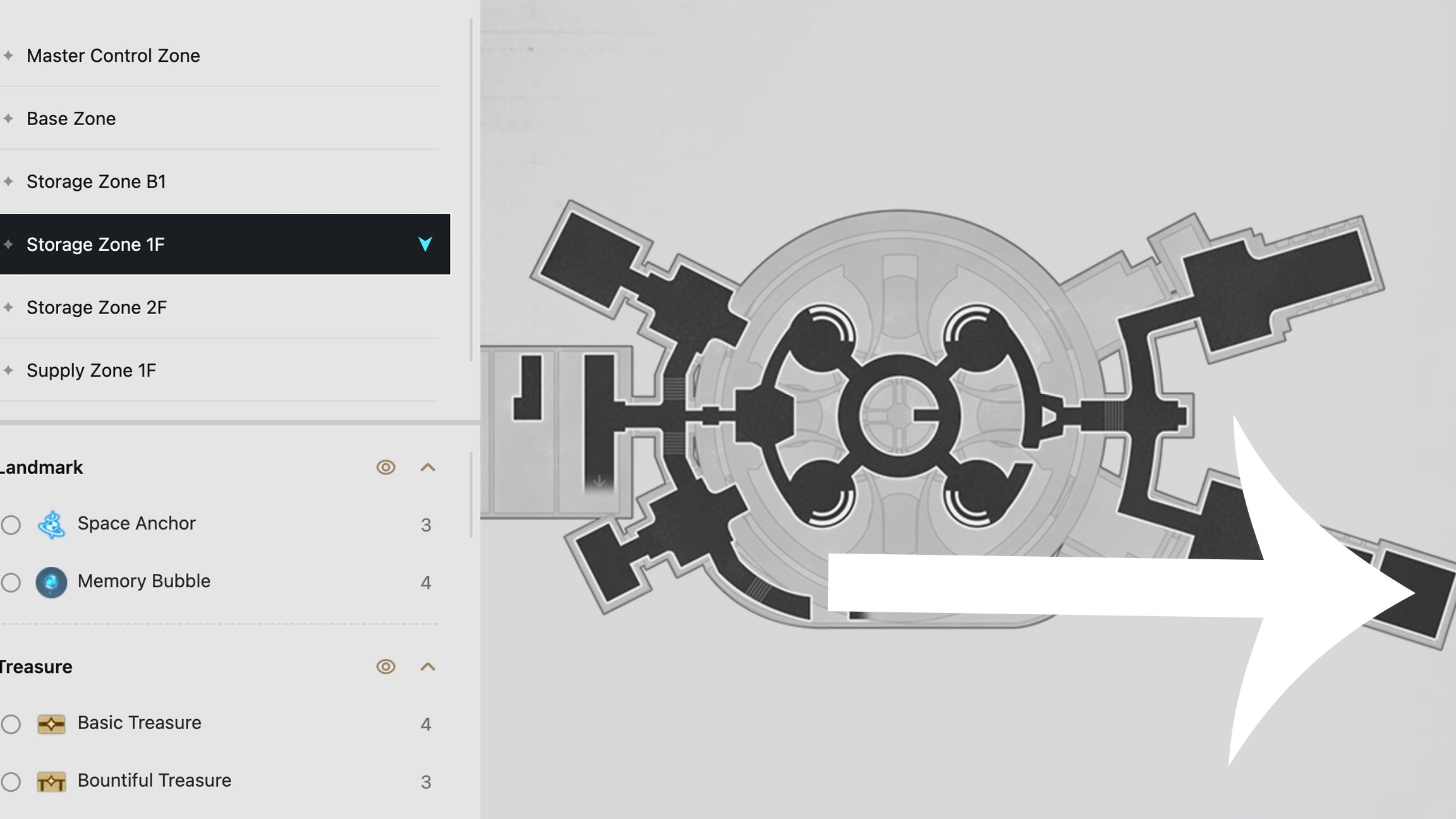 Map showing the location of Herta at the Herta Space Station, who you need to talk to to unlock using Memory Bubbles in Honkai Star Rail.