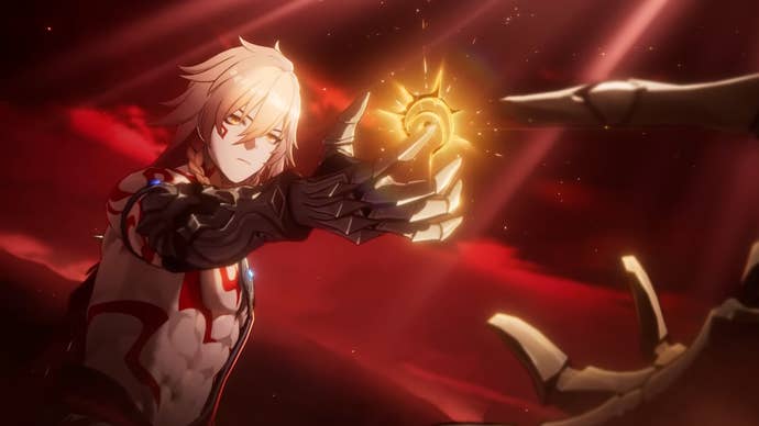 Mydei in Honkai Star Rail, accepting a coreflame