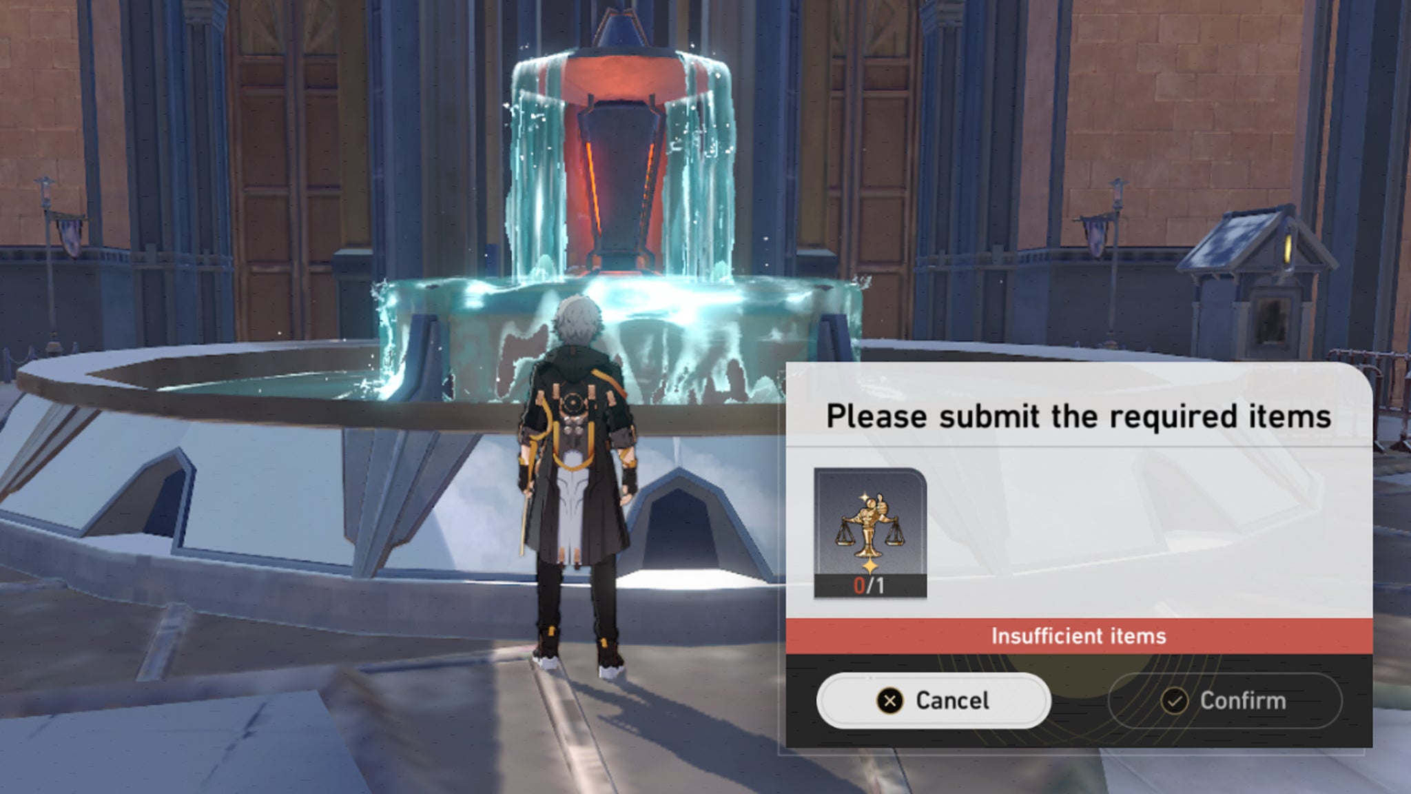 Image from Honkai Star Rail showing the fountain where you redeem Praise of Honkai Star Rail and the option to use it. - 5